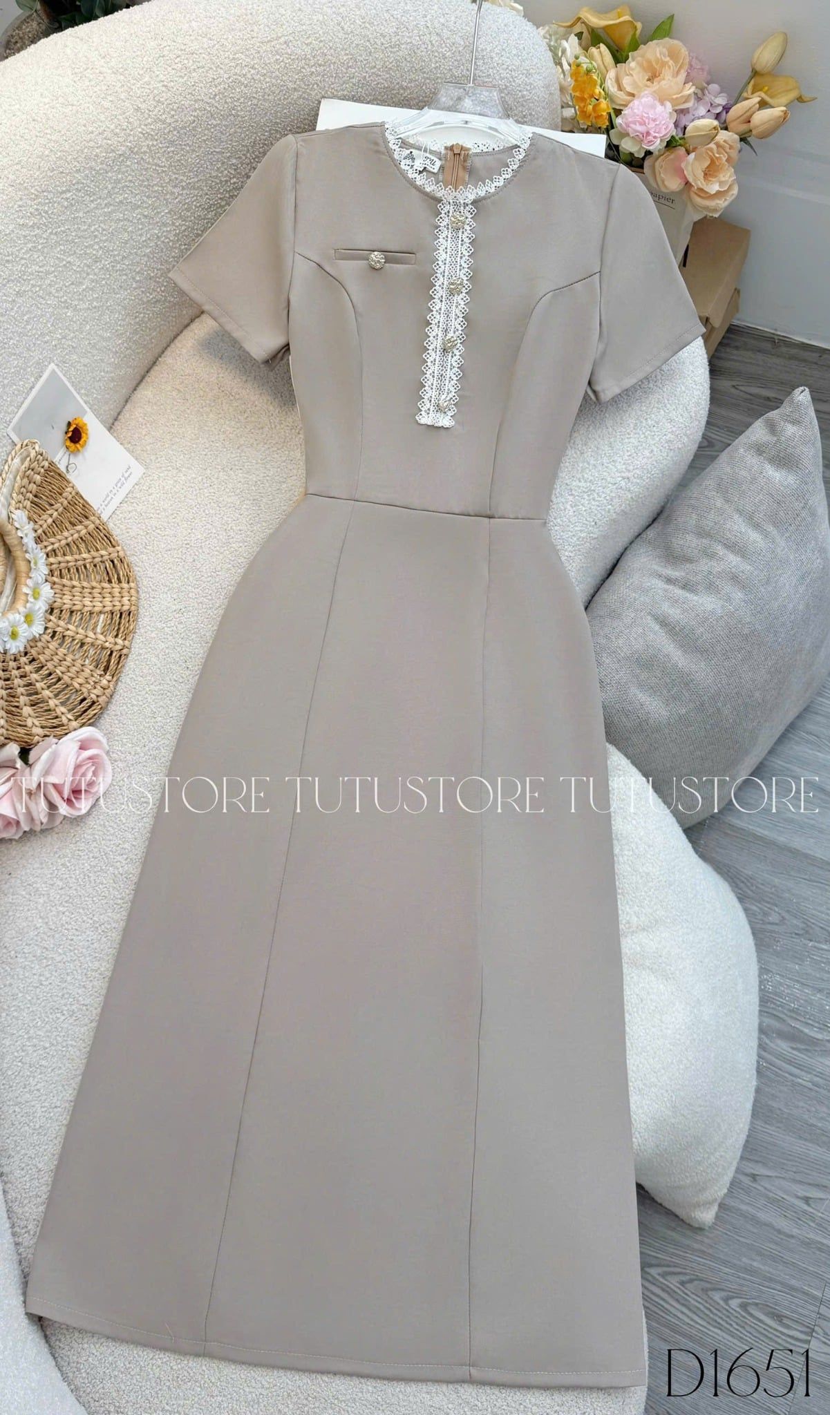 Đầm Thiết Kế Cổ Tròn Viền Ren Tiểu Thư Đi Tiệc TuTu Store Mã D1651