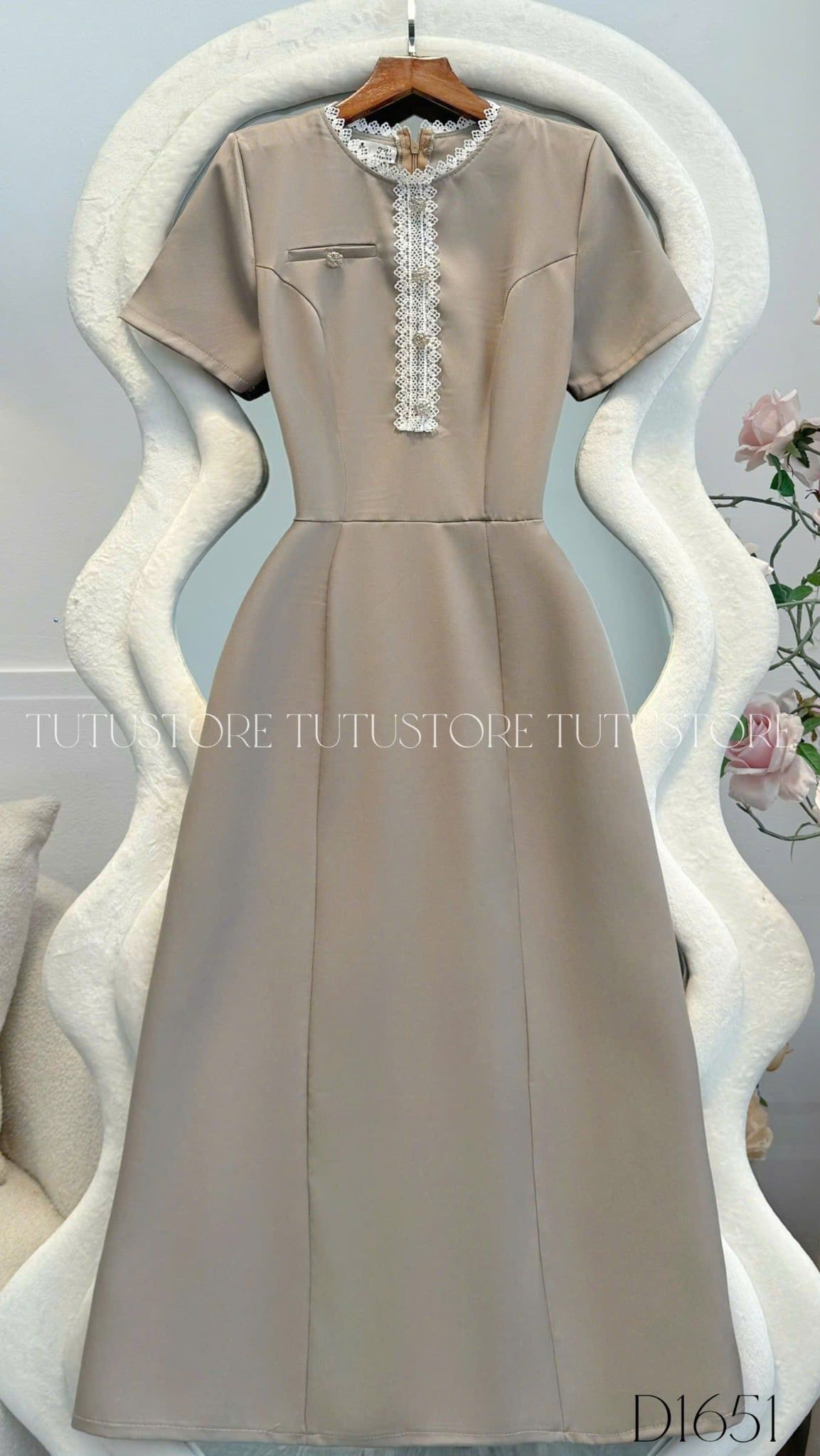 Đầm Thiết Kế Cổ Tròn Viền Ren Tiểu Thư Đi Tiệc TuTu Store Mã D1651