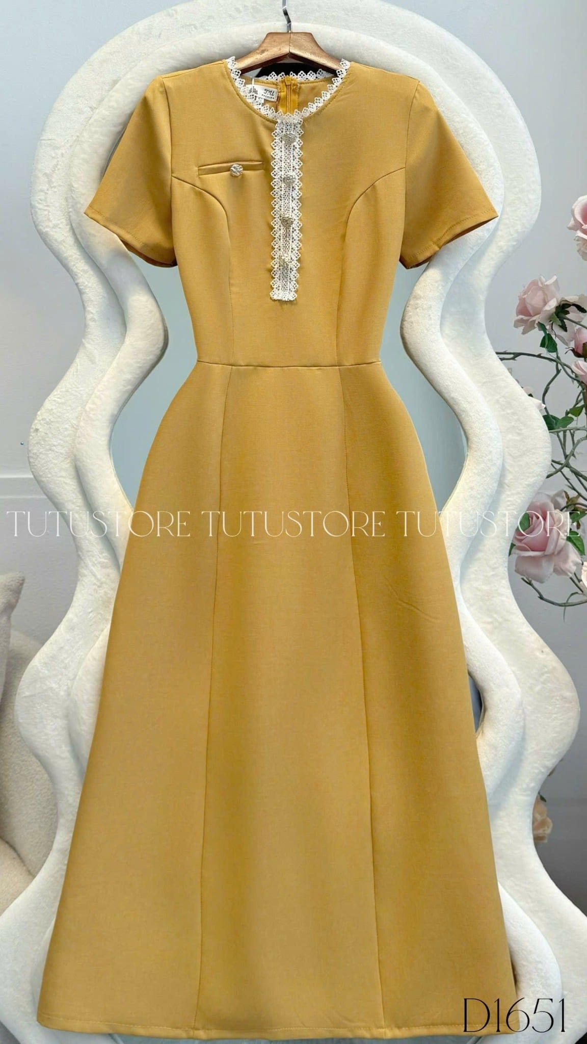 Đầm Thiết Kế Cổ Tròn Viền Ren Tiểu Thư Đi Tiệc TuTu Store Mã D1651