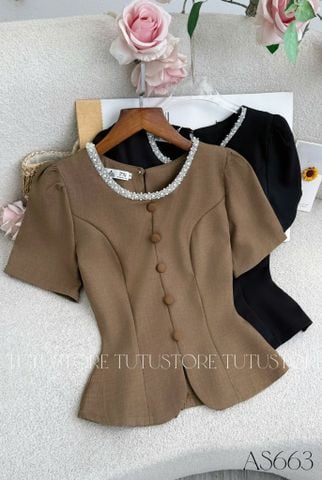 Áo Kiểu Thiết Kế Cổ Đính Hạt Dáng Peplum Công Sở TuTu Store Mã AS663