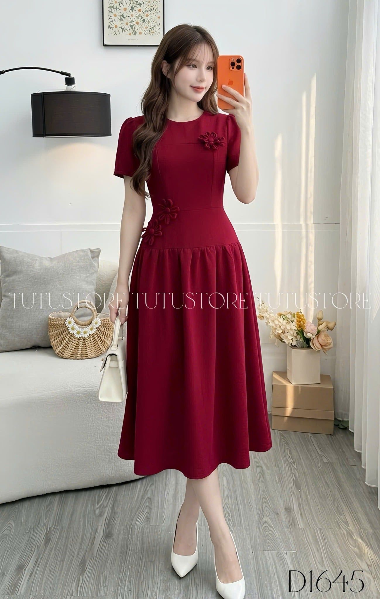 Đầm Thiết Kế Cổ Tròn Đính Hoa Dáng Xòe Đi Chơi TuTu Store Mã D1645