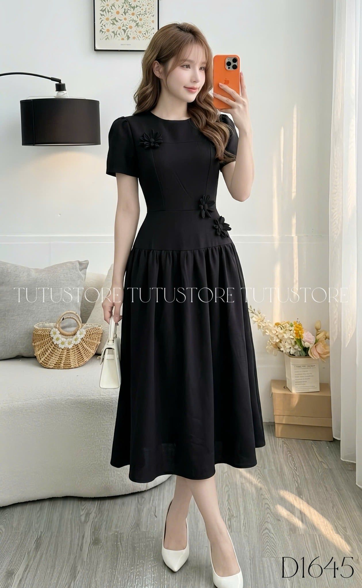 Đầm Thiết Kế Cổ Tròn Đính Hoa Dáng Xòe Đi Chơi TuTu Store Mã D1645