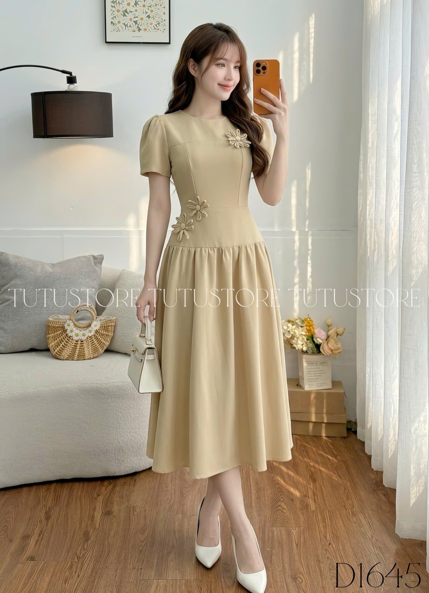 Đầm Thiết Kế Cổ Tròn Đính Hoa Dáng Xòe Đi Chơi TuTu Store Mã D1645
