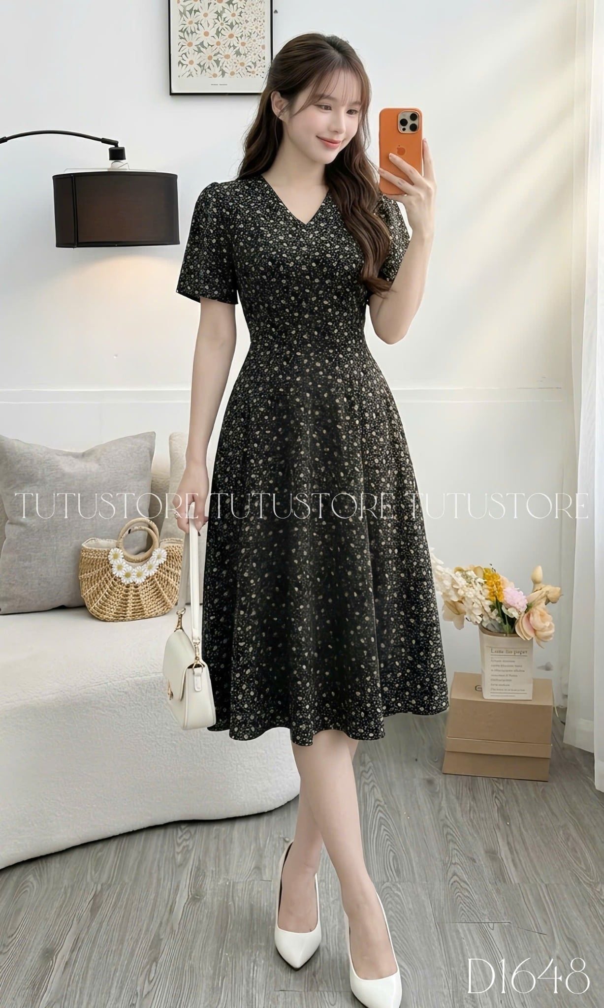 Đầm Thiết Kế Cổ Tim Dáng Xòe Hoa Nhí Đi Chơi TuTu Store Mã D1648