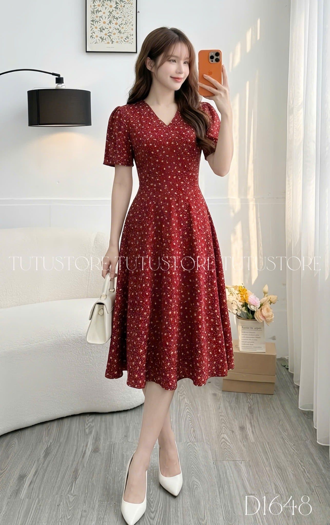 Đầm Thiết Kế Cổ Tim Dáng Xòe Hoa Nhí Đi Chơi TuTu Store Mã D1648
