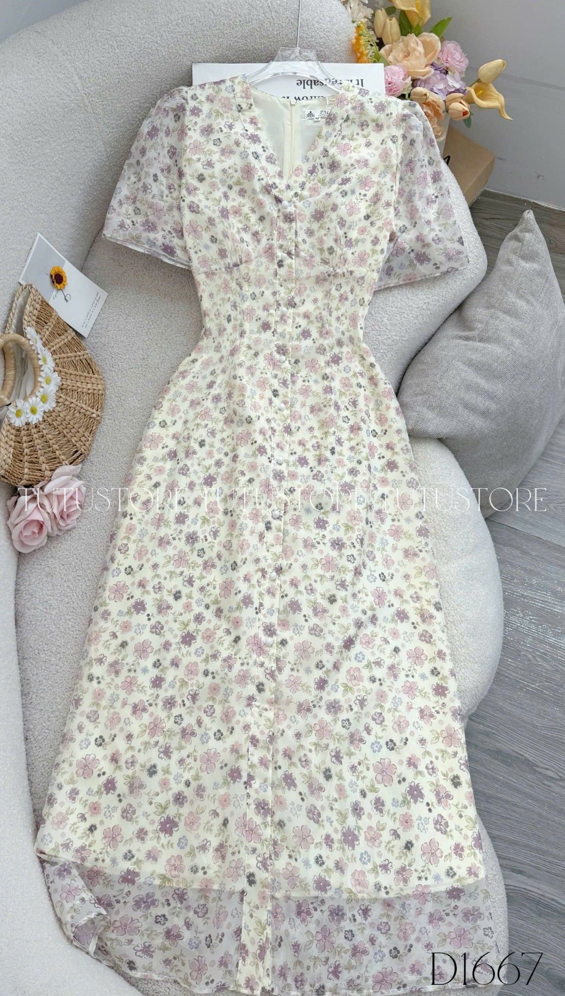 Đầm Thiết Kế Cổ V Dáng Dài Hoa Nhí Đi Chơi TuTu Store Mã D1667