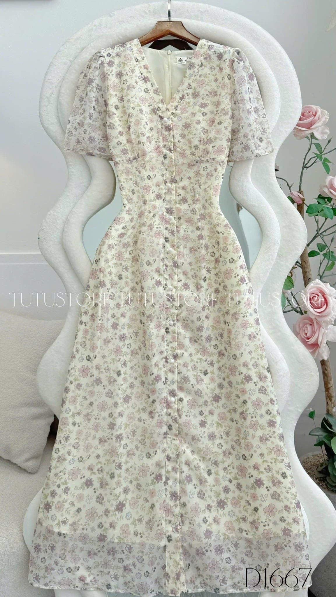 Đầm Thiết Kế Cổ V Dáng Dài Hoa Nhí Đi Chơi TuTu Store Mã D1667
