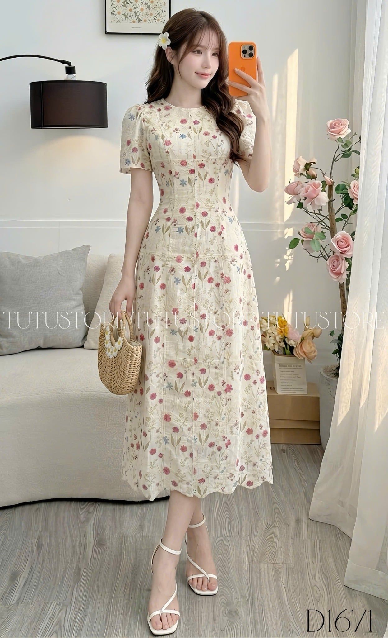 Đầm Thiết Kế Cổ Tròn Dáng Chữ A Hoa Nhí Đi Chơi TuTu Store Mã D1671