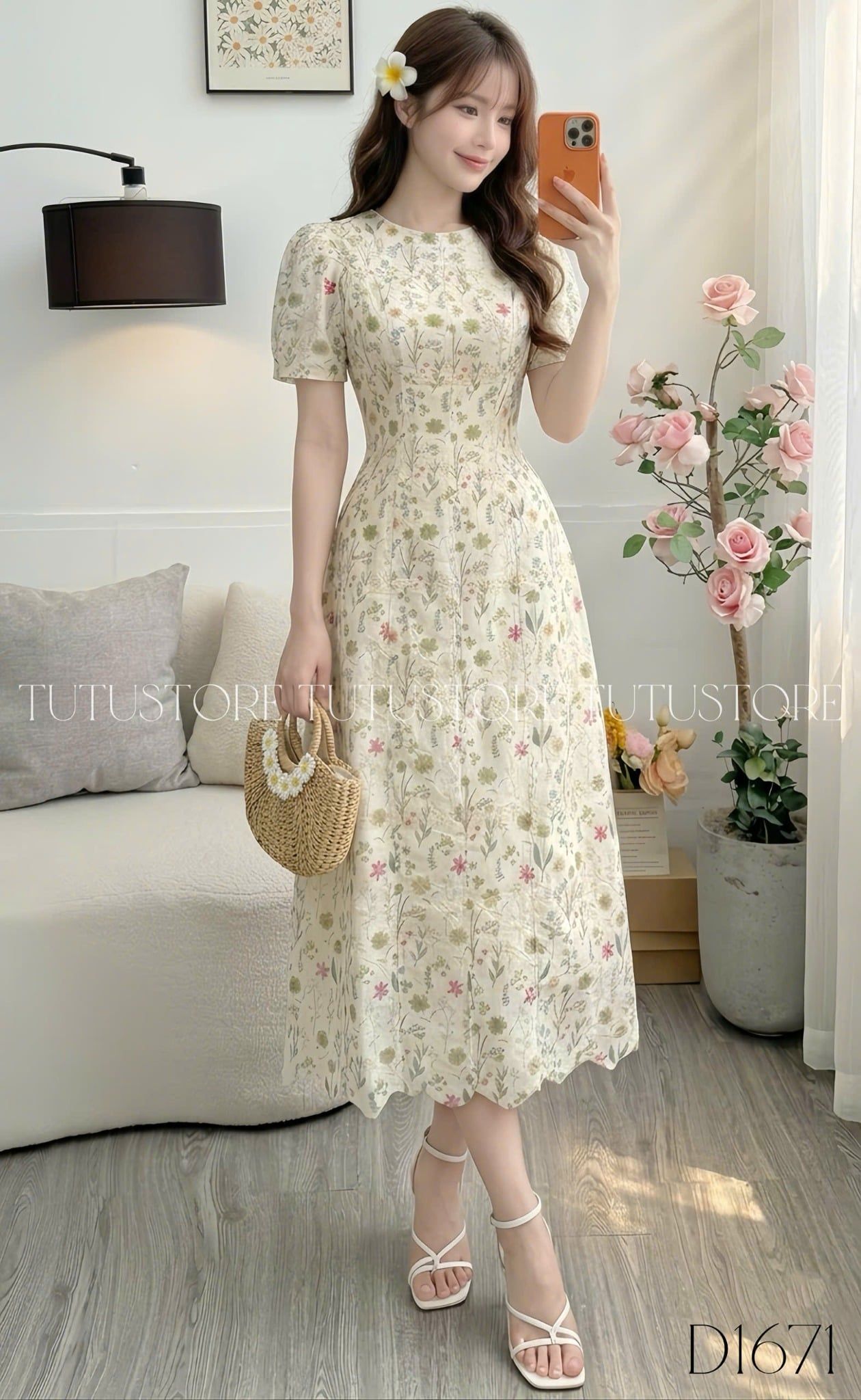 Đầm Thiết Kế Cổ Tròn Dáng Chữ A Hoa Nhí Đi Chơi TuTu Store Mã D1671