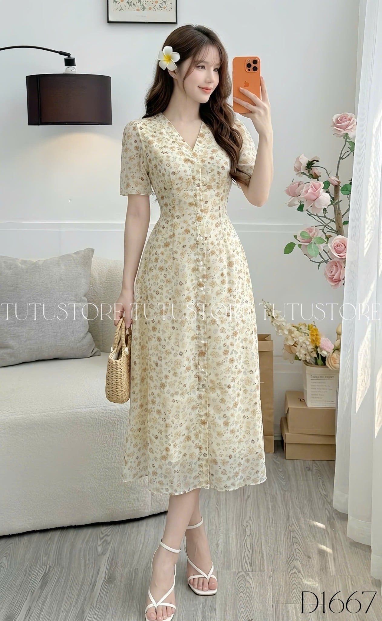 Đầm Thiết Kế Cổ V Dáng Dài Hoa Nhí Đi Chơi TuTu Store Mã D1667