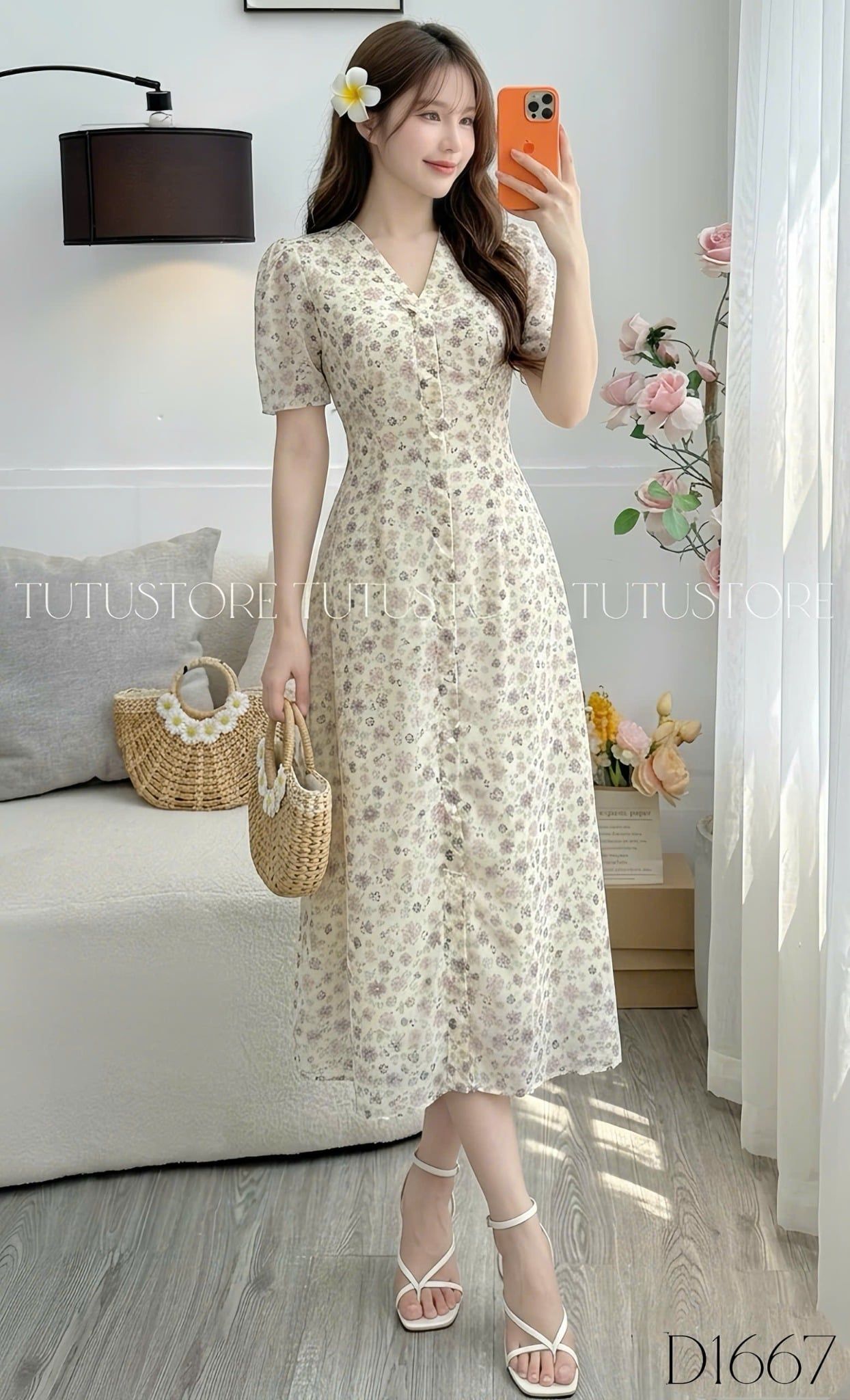 Đầm Thiết Kế Cổ V Dáng Dài Hoa Nhí Đi Chơi TuTu Store Mã D1667