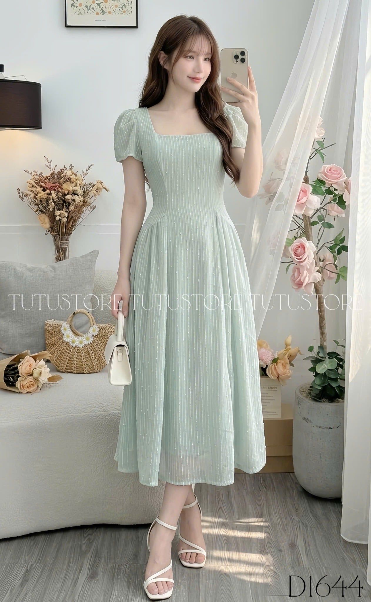 Đầm Thiết Kế Cổ Vuông Dáng Dài Đi Chơi TuTu Store Mã D1644