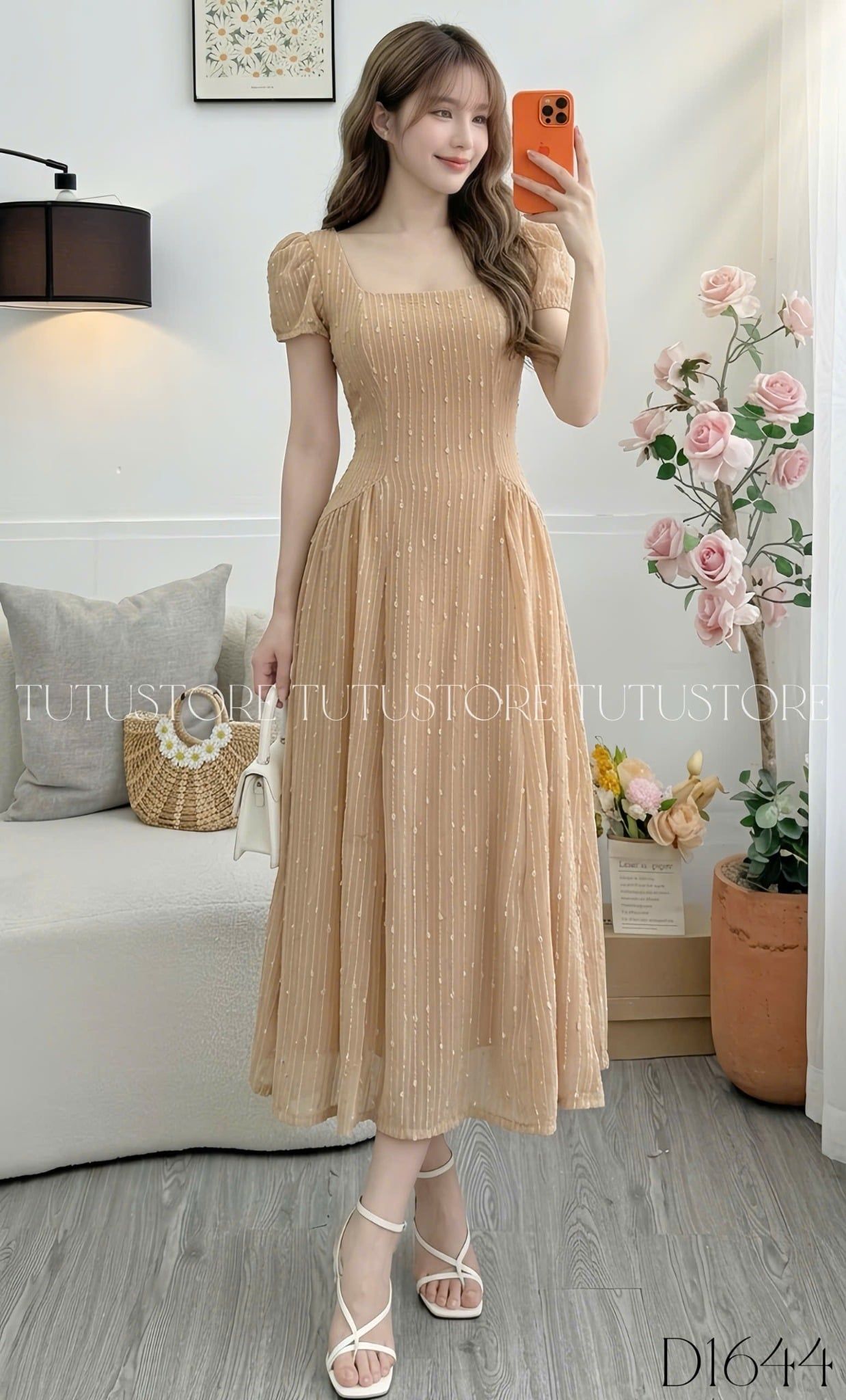 Đầm Thiết Kế Cổ Vuông Dáng Dài Đi Chơi TuTu Store Mã D1644