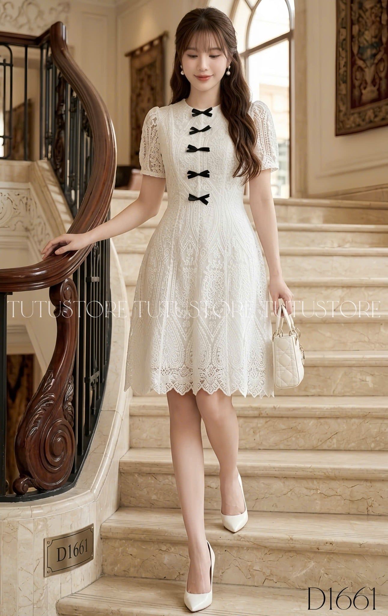 Đầm Thiết Kế Cổ Tròn Đính Nơ Thanh Lịch Đi Tiệc TuTu Store Mã D1661