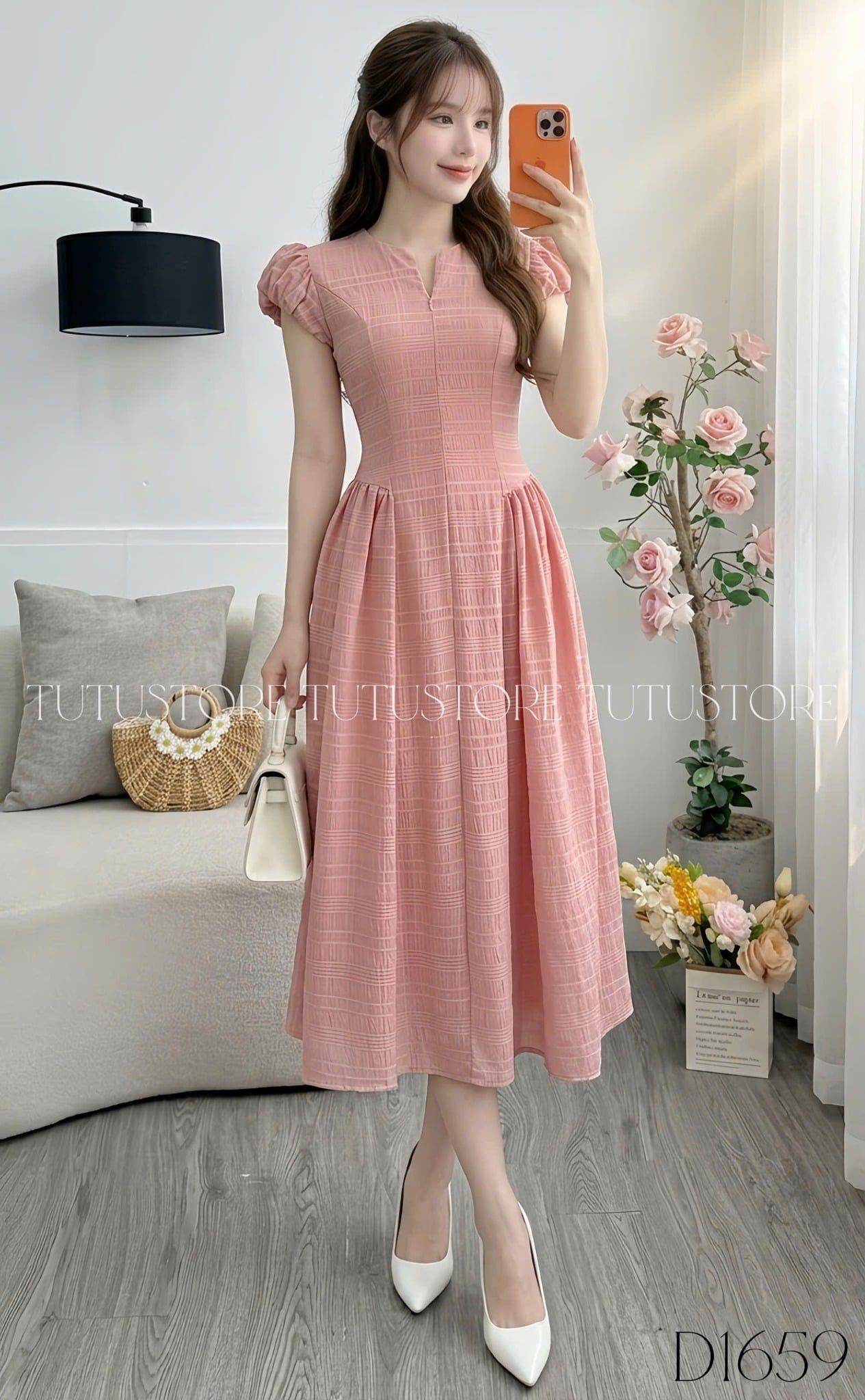 Đầm Thiết Kế Cổ V Dáng Xòe Đi Chơi TuTu Store Mã D1659
