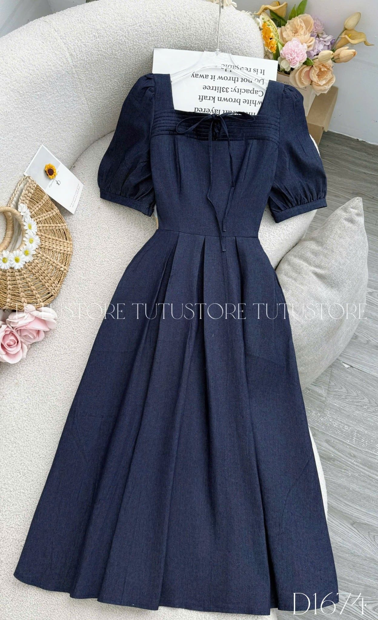 Đầm Thiết Kế Cổ Vuông Dáng Xòe Đi Chơi TuTu Store Mã D1674