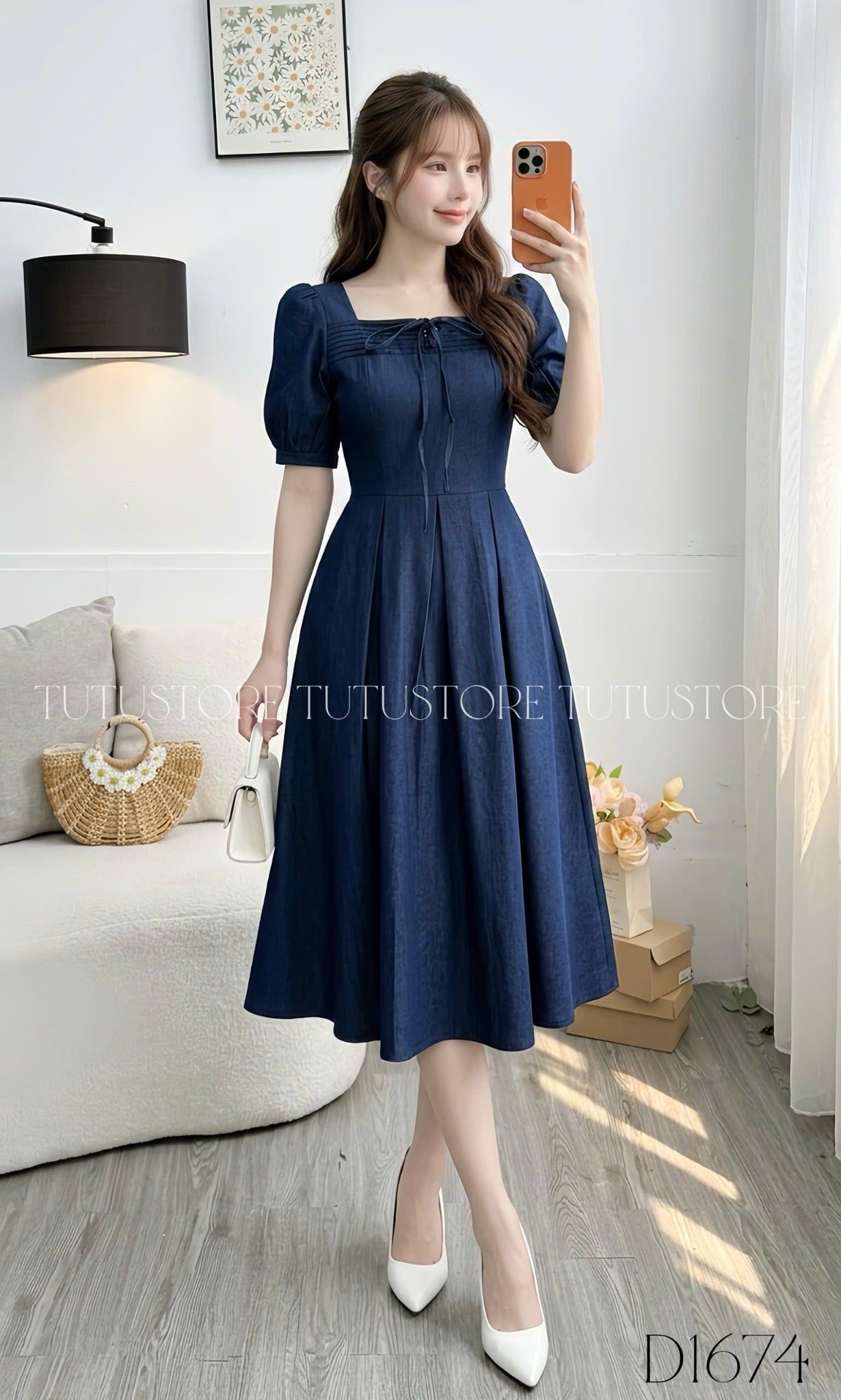 Đầm Thiết Kế Cổ Vuông Dáng Xòe Đi Chơi TuTu Store Mã D1674