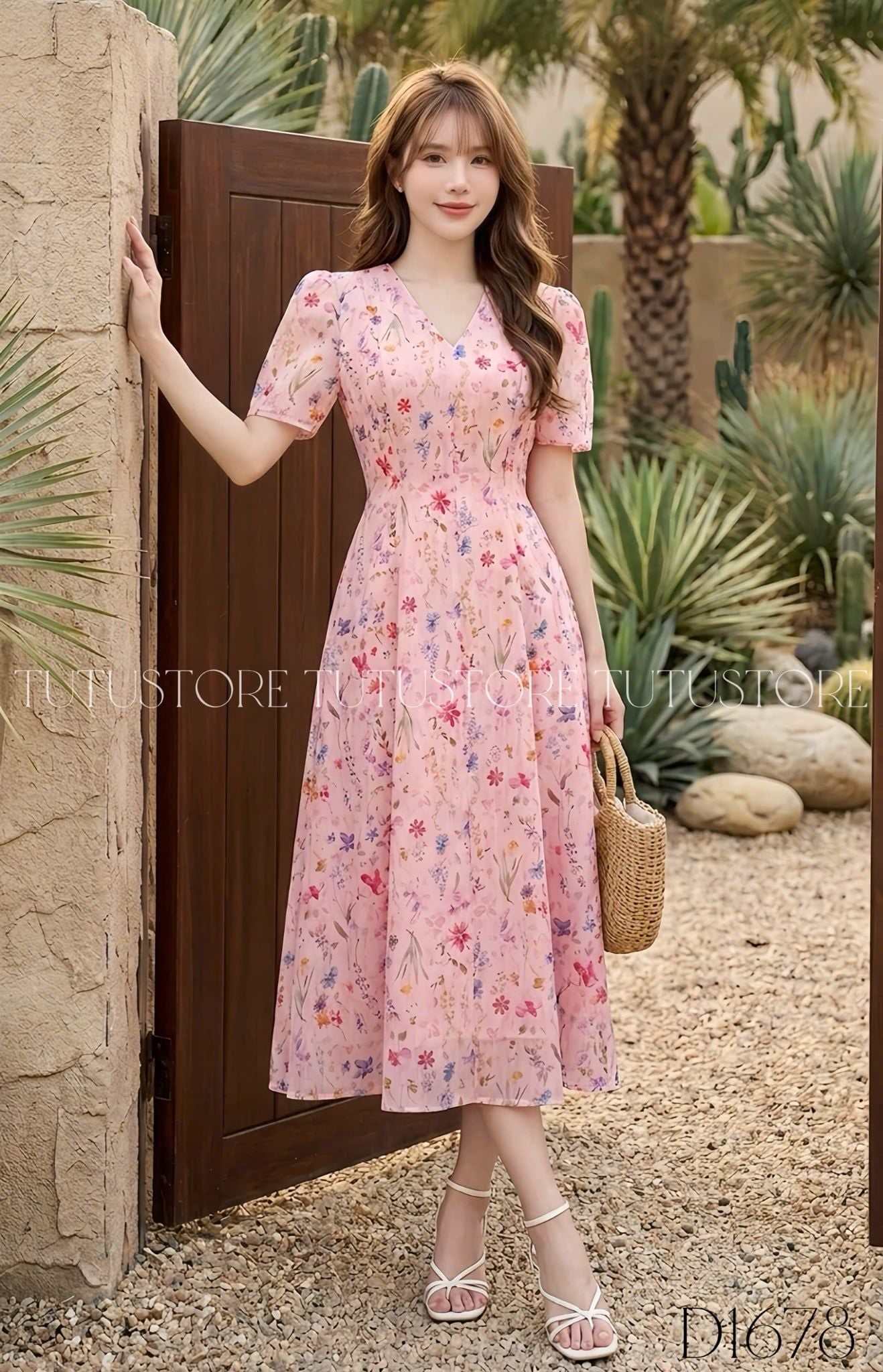 Đầm Thiết Kế Cổ V Dáng Xòe Hoa Nhí Đi Chơi TuTu Store Mã D1678