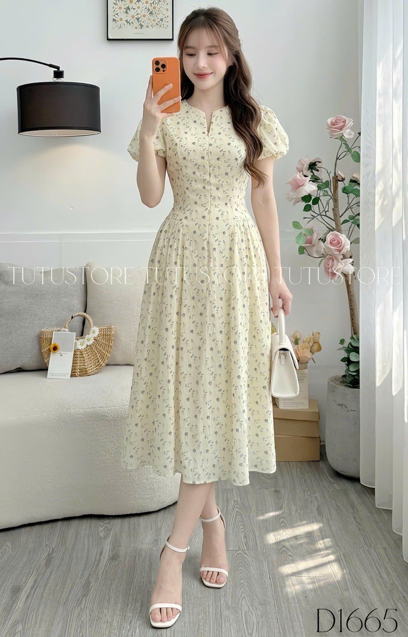 Đầm Thiết Kế Tay Bồng Dáng Xòe Hoa Nhí Đi Chơi TuTu Store Mã D1665