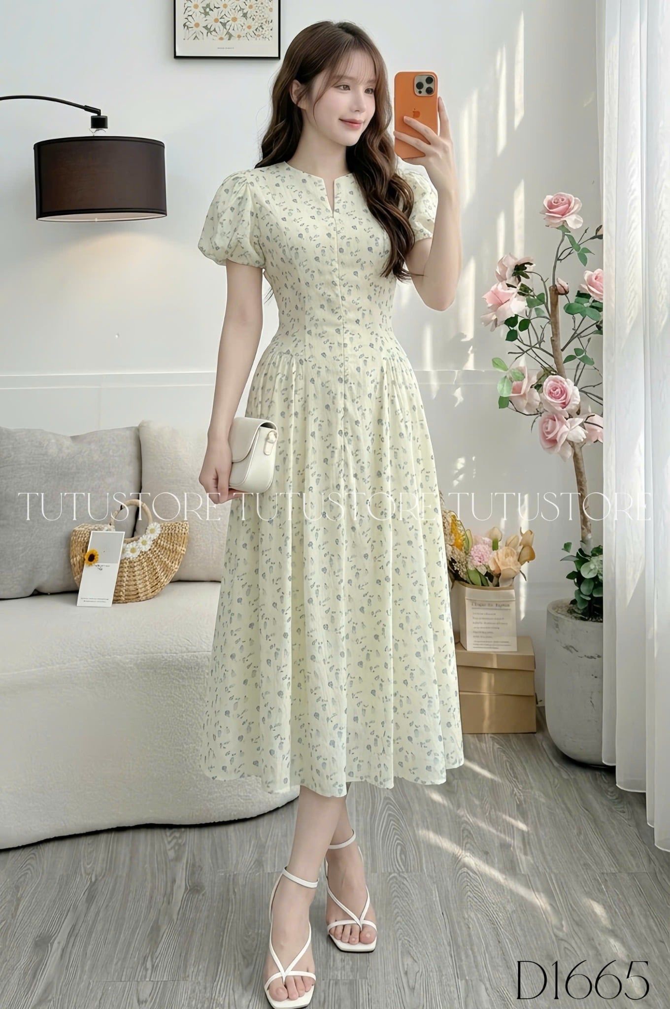 Đầm Thiết Kế Tay Bồng Dáng Xòe Hoa Nhí Đi Chơi TuTu Store Mã D1665