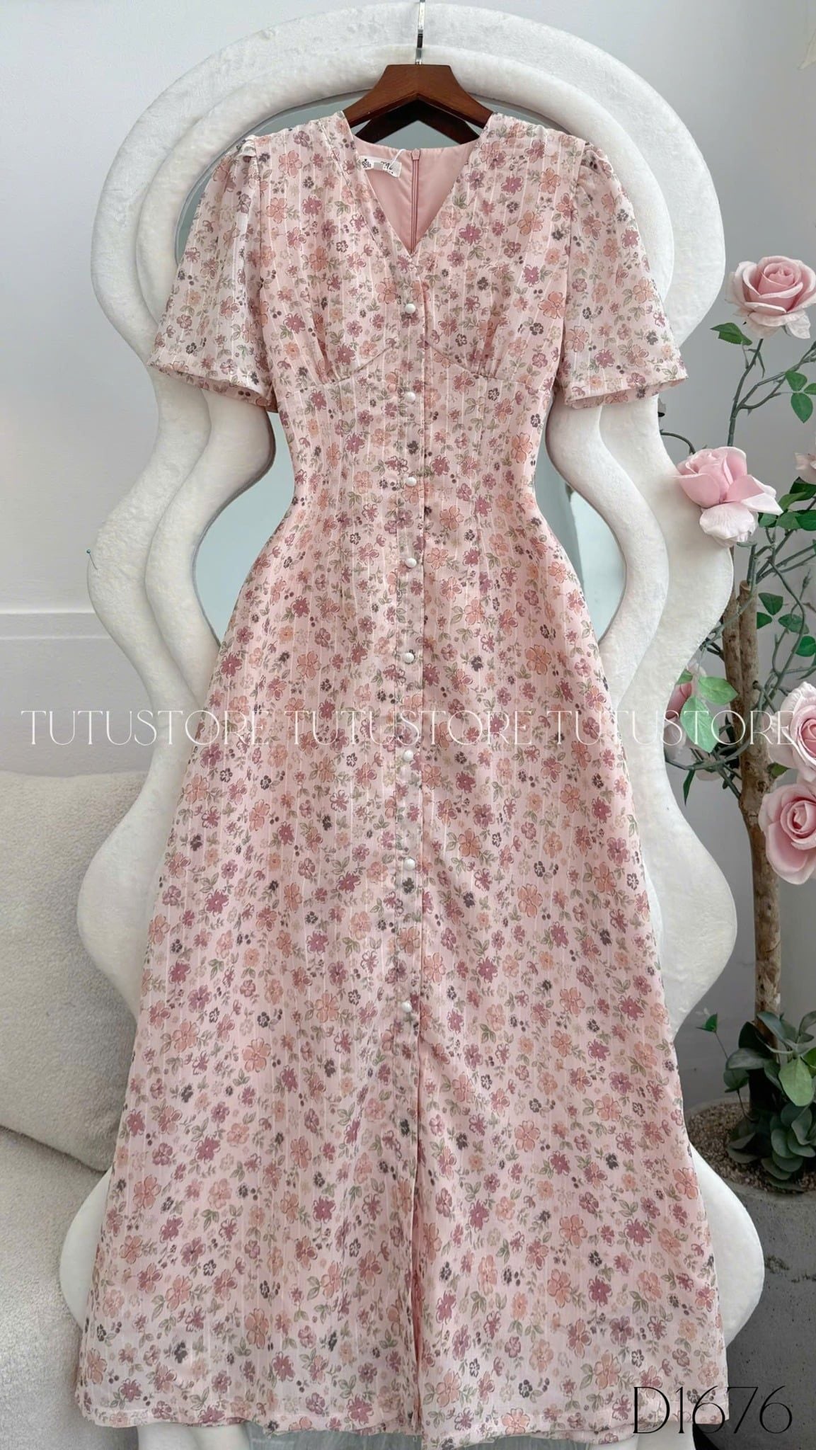 Đầm Thiết Kế Cổ V Dáng Dài Hoa Nhí Đi Chơi TuTu Store Mã D1676