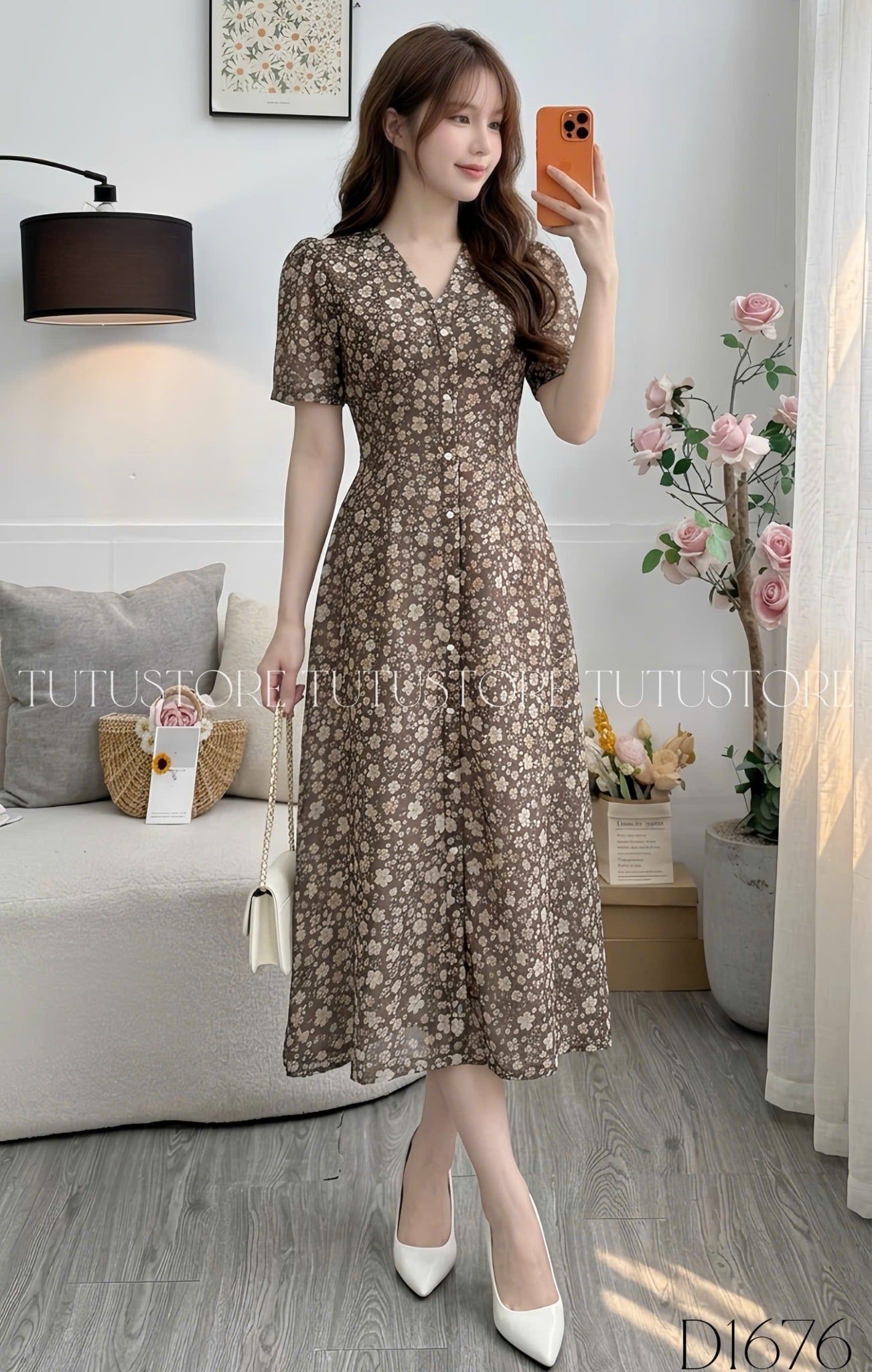 Đầm Thiết Kế Cổ V Dáng Dài Hoa Nhí Đi Chơi TuTu Store Mã D1676