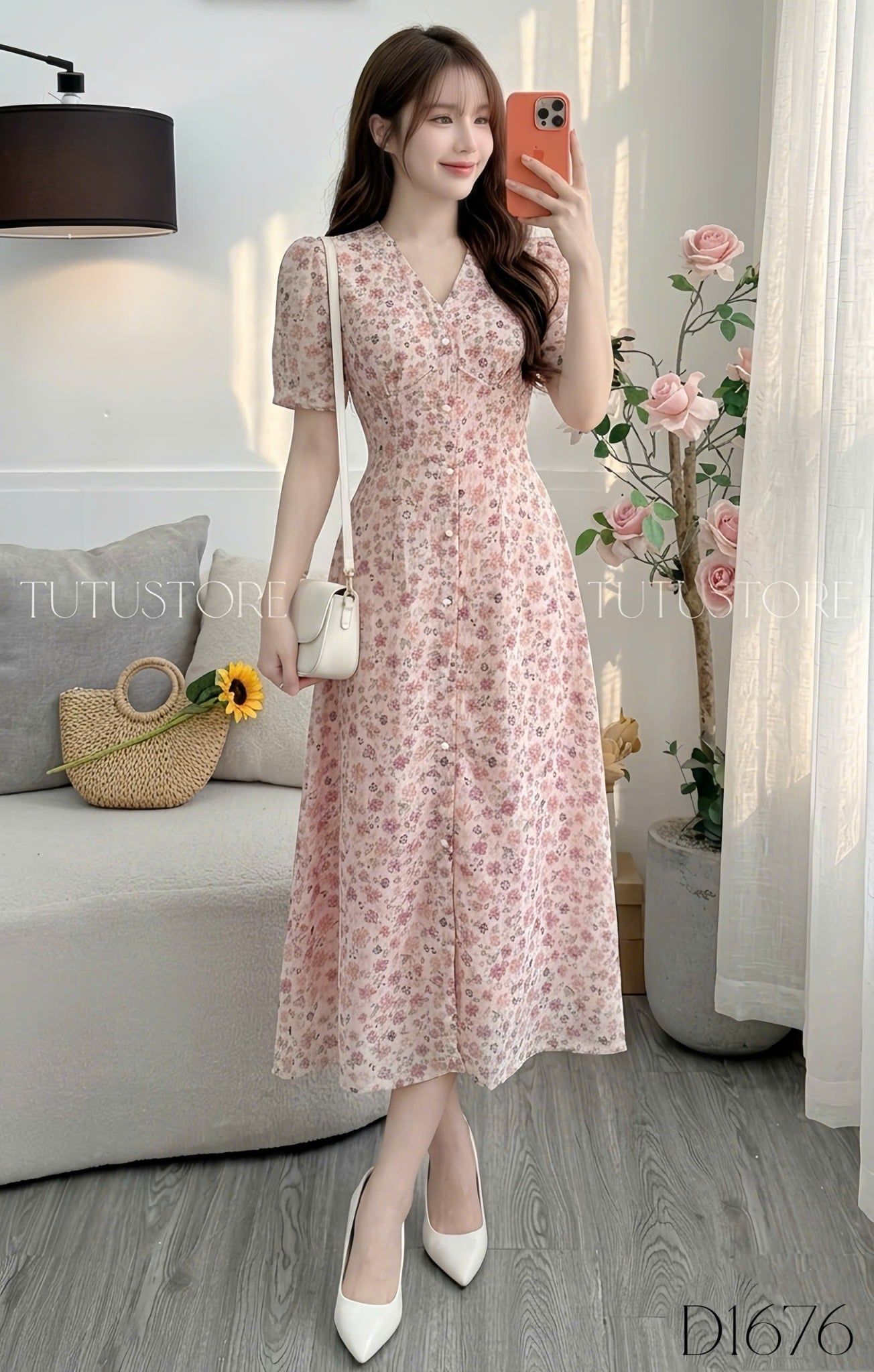 Đầm Thiết Kế Cổ V Dáng Dài Hoa Nhí Đi Chơi TuTu Store Mã D1676