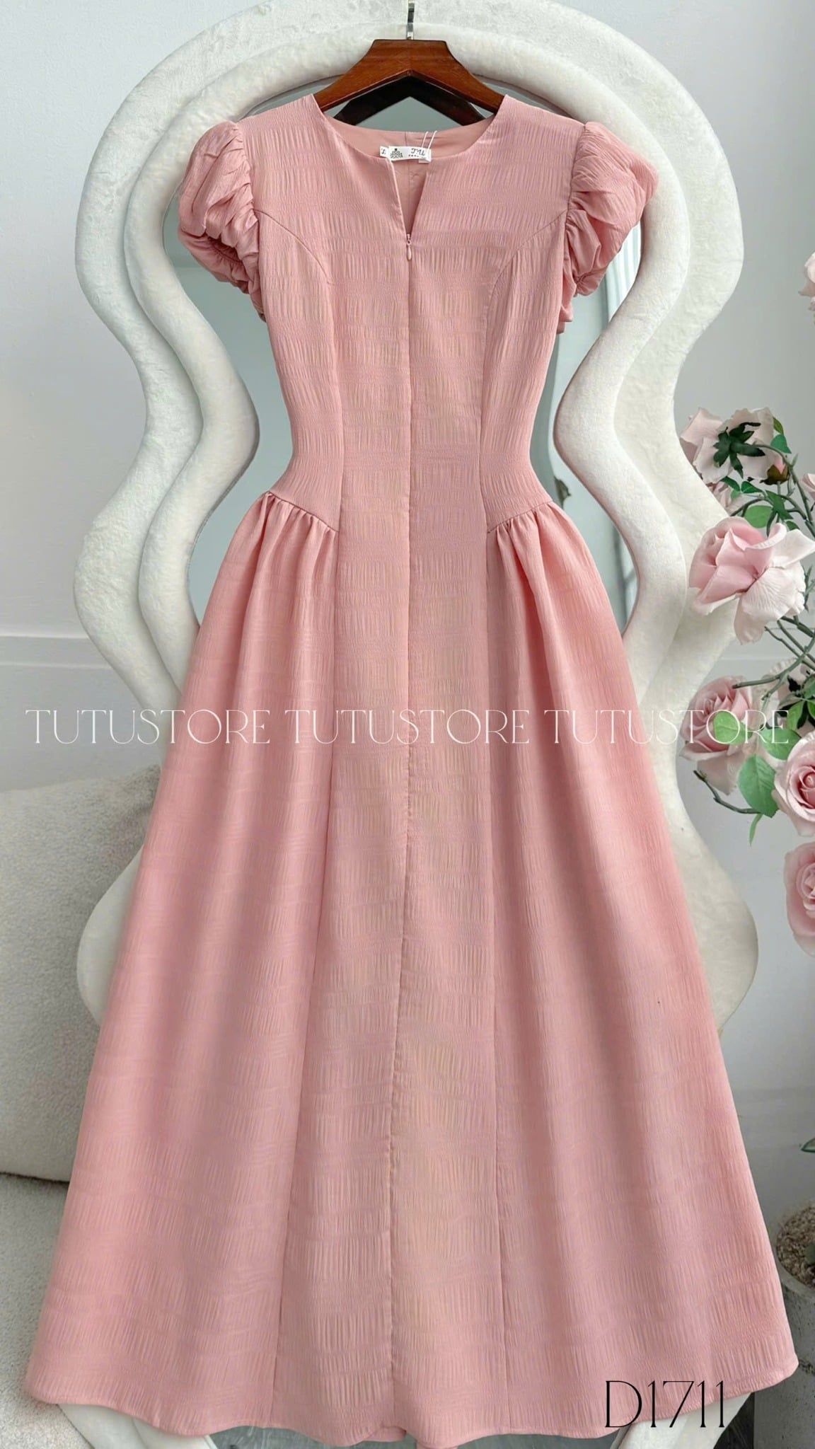 Đầm Thiết Kế Khóa Trước Tay Bồng Dáng Dài Đi Chơi TuTu Store Mã D1711