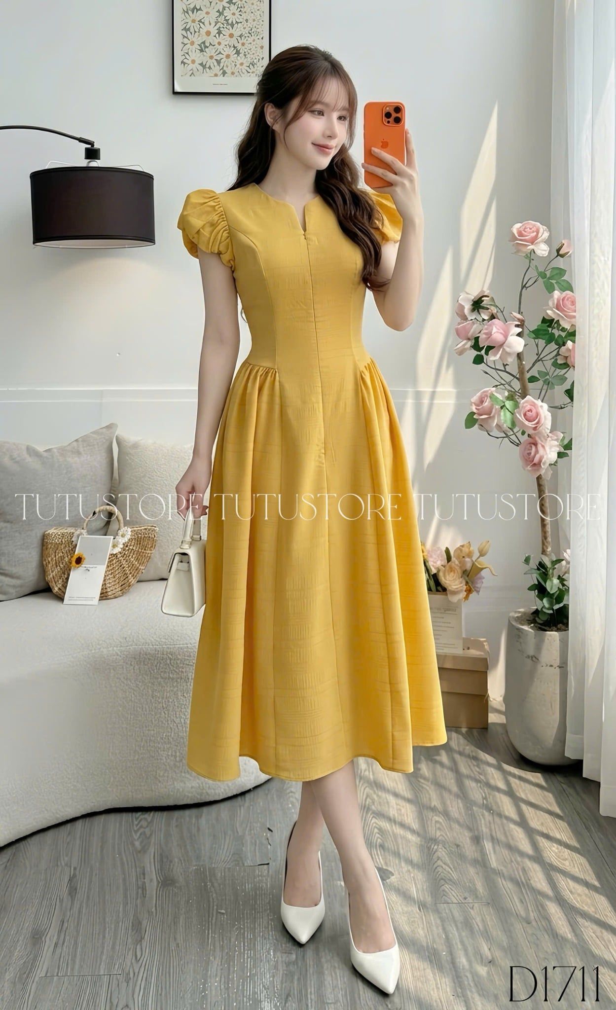Đầm Thiết Kế Khóa Trước Tay Bồng Dáng Dài Đi Chơi TuTu Store Mã D1711
