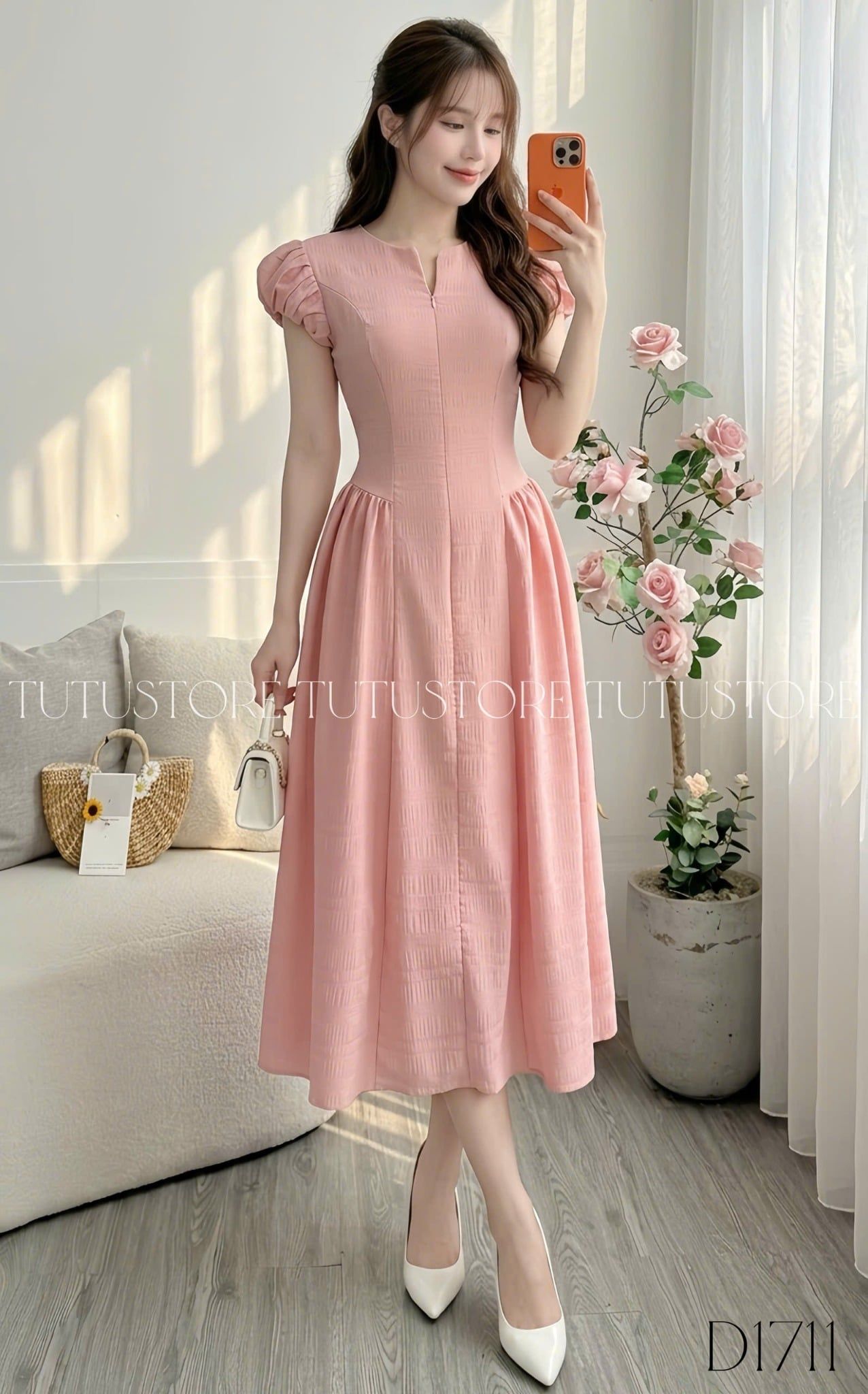 Đầm Thiết Kế Khóa Trước Tay Bồng Dáng Dài Đi Chơi TuTu Store Mã D1711