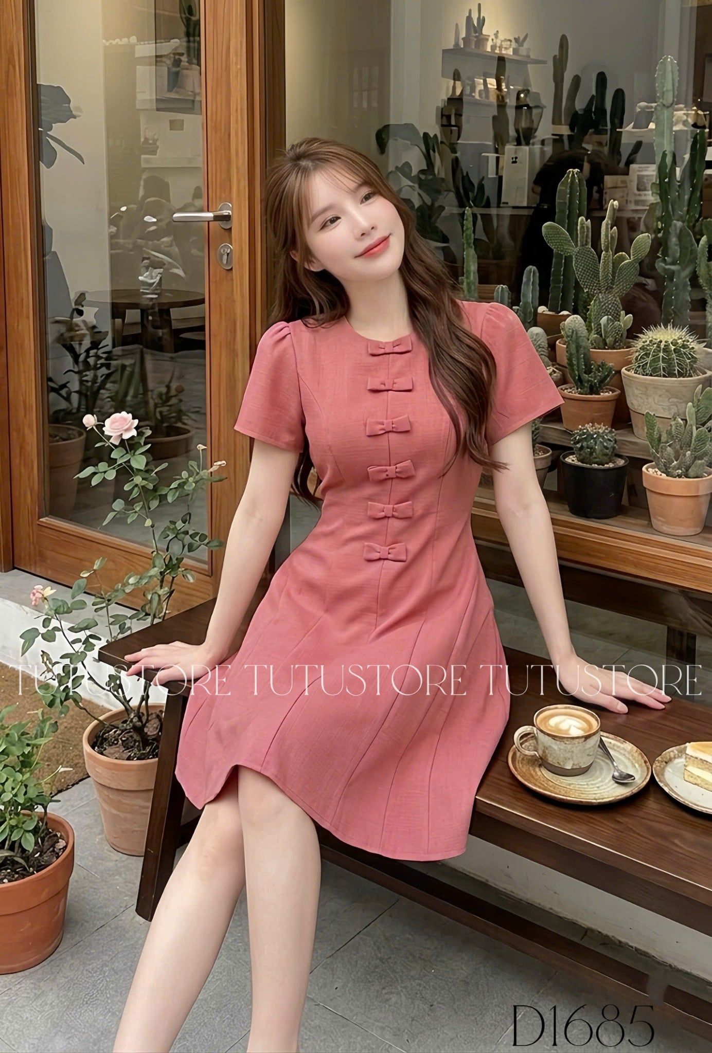 Đầm Thiết Kế Cổ Tròn Tay Bồng Đính Nơ Dáng Ngắn TuTu Store Mã D1685