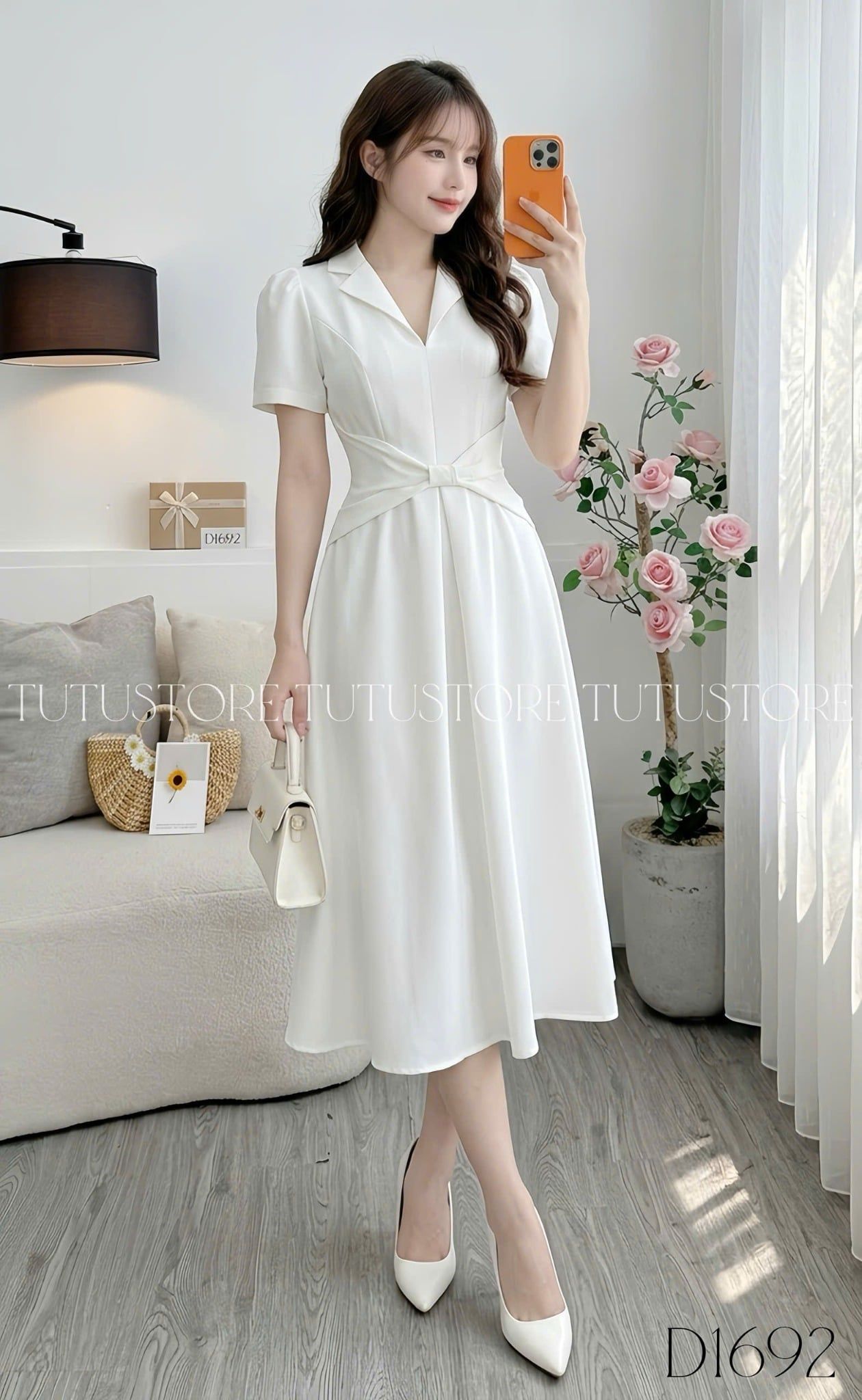 Đầm Thiết Kế Kiểu Cổ V Nhấn Nơ Eo Đơn Giản Thanh Lịch Công Sở TuTu Store Mã D1692