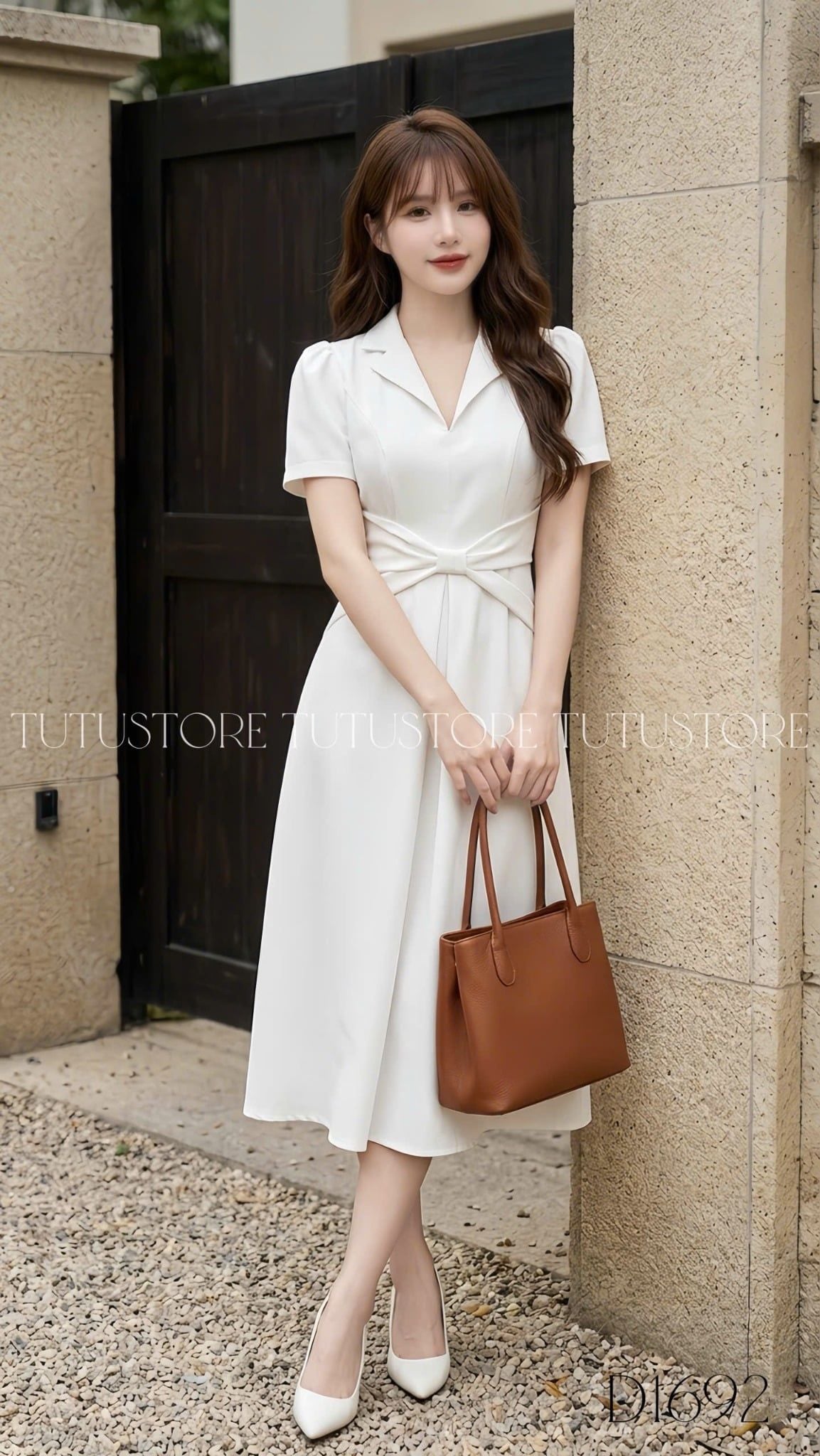 Đầm Thiết Kế Kiểu Cổ V Nhấn Nơ Eo Đơn Giản Thanh Lịch Công Sở TuTu Store Mã D1692