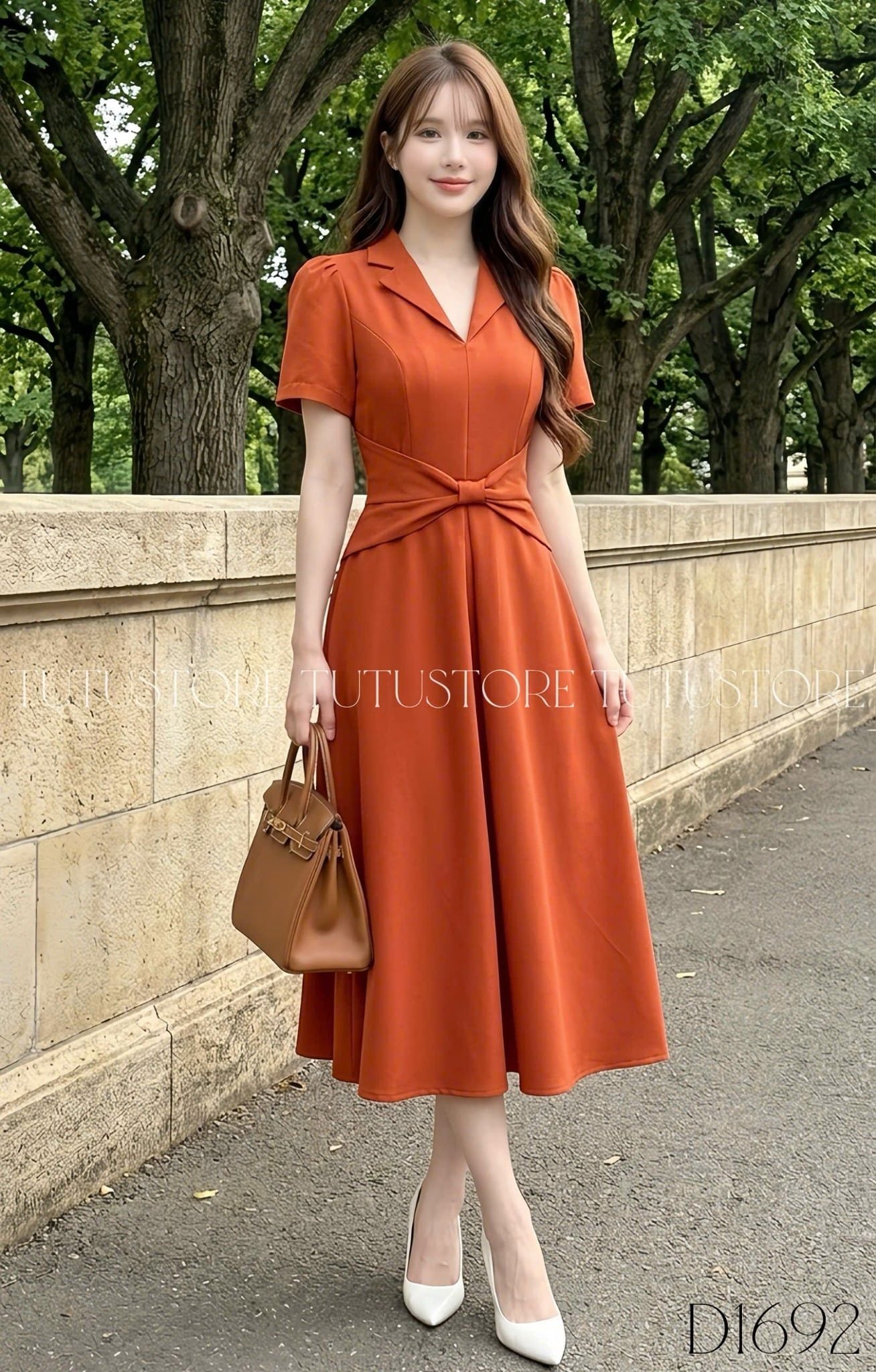 Đầm Thiết Kế Kiểu Cổ V Nhấn Nơ Eo Đơn Giản Thanh Lịch Công Sở TuTu Store Mã D1692