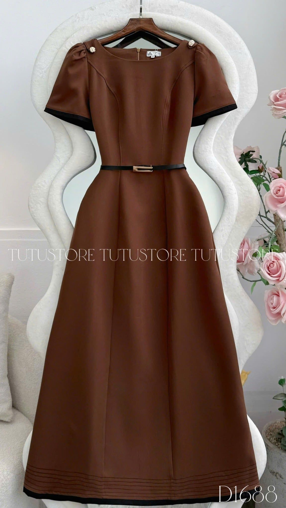 Đầm Thiết Kế Cổ Thuyền Phối Viền Màu Dáng Chữ A Thanh Lịch Công Sở TuTu Store Mã D1688