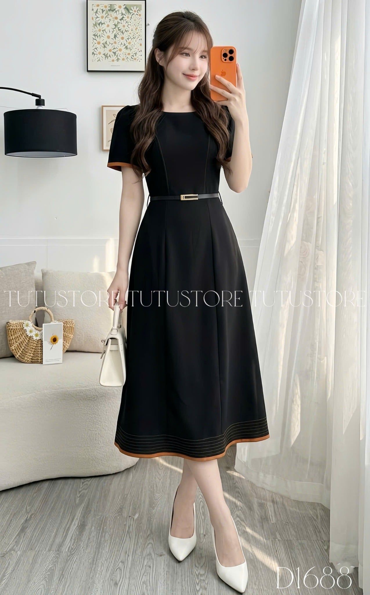 Đầm Thiết Kế Cổ Thuyền Phối Viền Màu Dáng Chữ A Thanh Lịch Công Sở TuTu Store Mã D1688