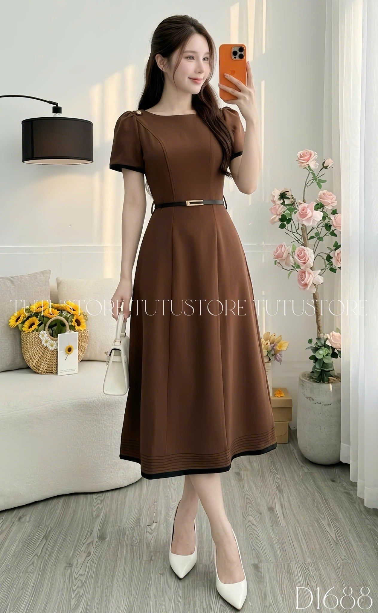 Đầm Thiết Kế Cổ Thuyền Phối Viền Màu Dáng Chữ A Thanh Lịch Công Sở TuTu Store Mã D1688