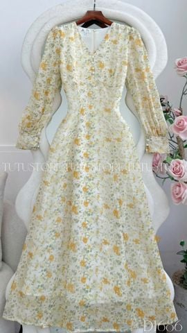 Đầm Voan Thiết Kế Cổ V Tay Dài Dáng Xòe TuTu Store Mã D1686