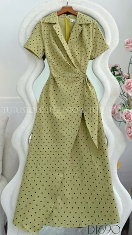 Đầm Thiết Kế Vạt Chéo Cổ V Chấm Bi Dáng Dài Đi Chơi TuTu Store Mã D1690