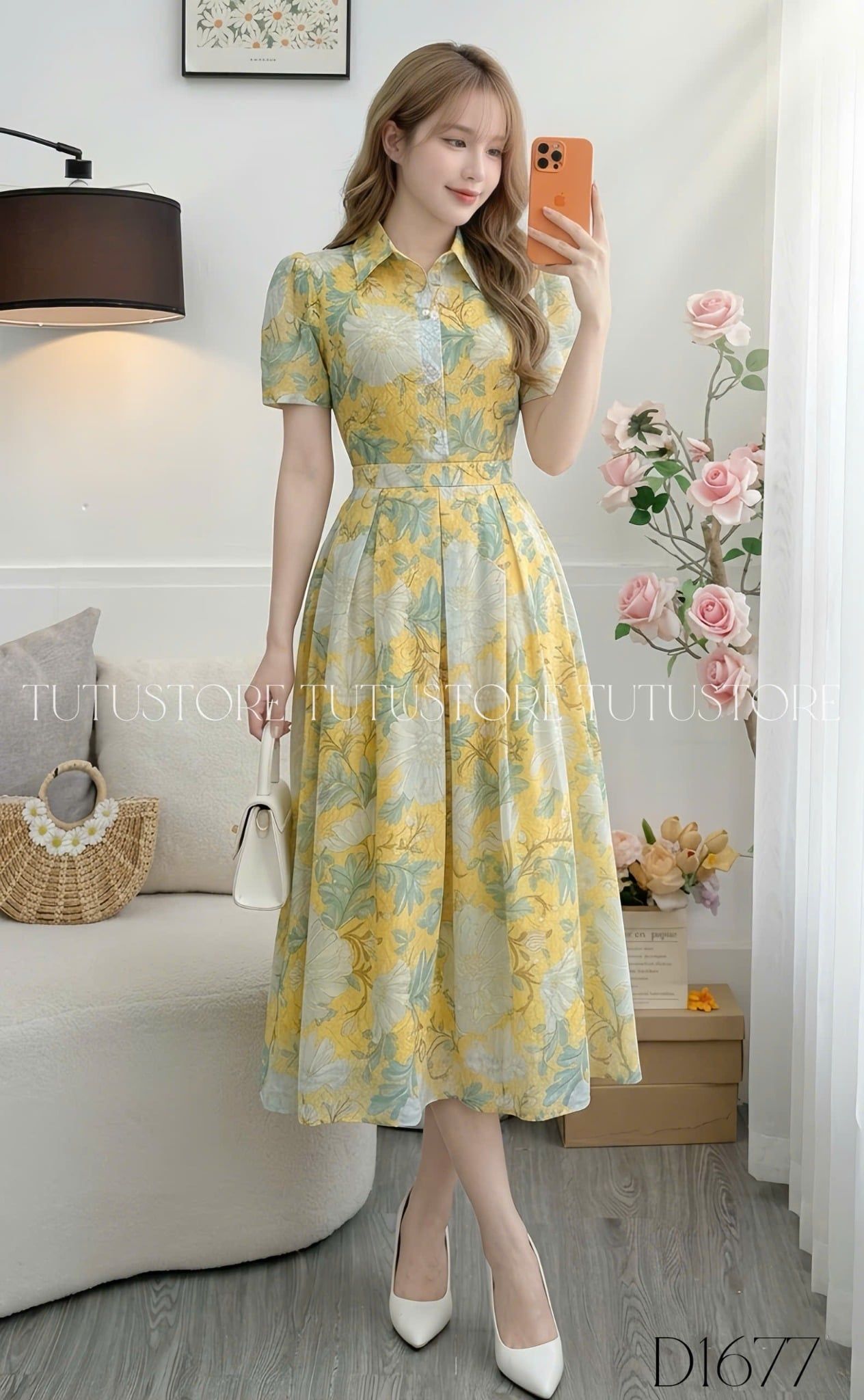 Đầm Thiết Kế Cổ Sơ Mi Dáng Xòe Đi Chơi TuTu Store Mã D1677