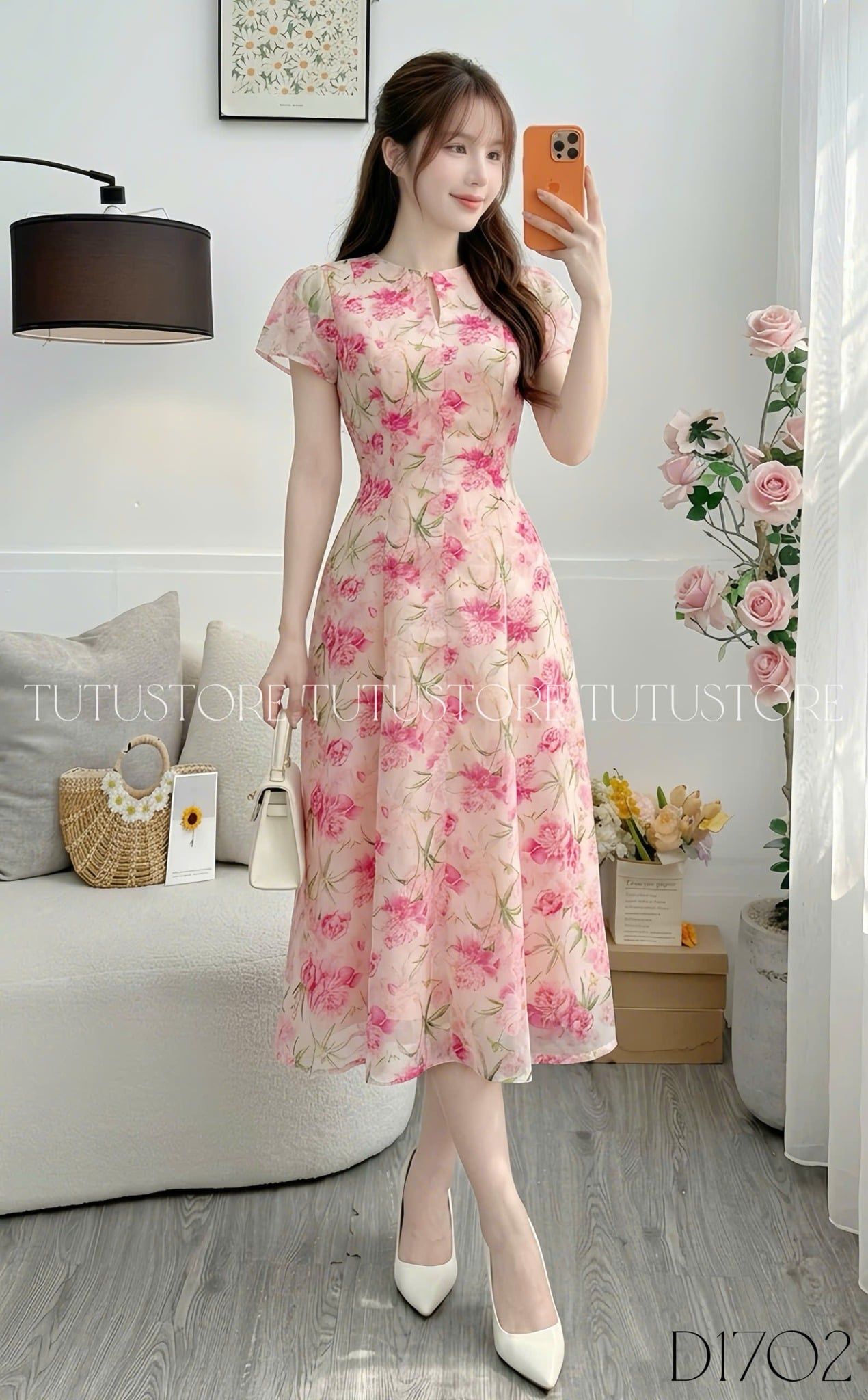 Đầm Voan Thiết Kế Cổ Giọt Nước Dáng Xòe Đi Chơi TuTu Store Mã D1702