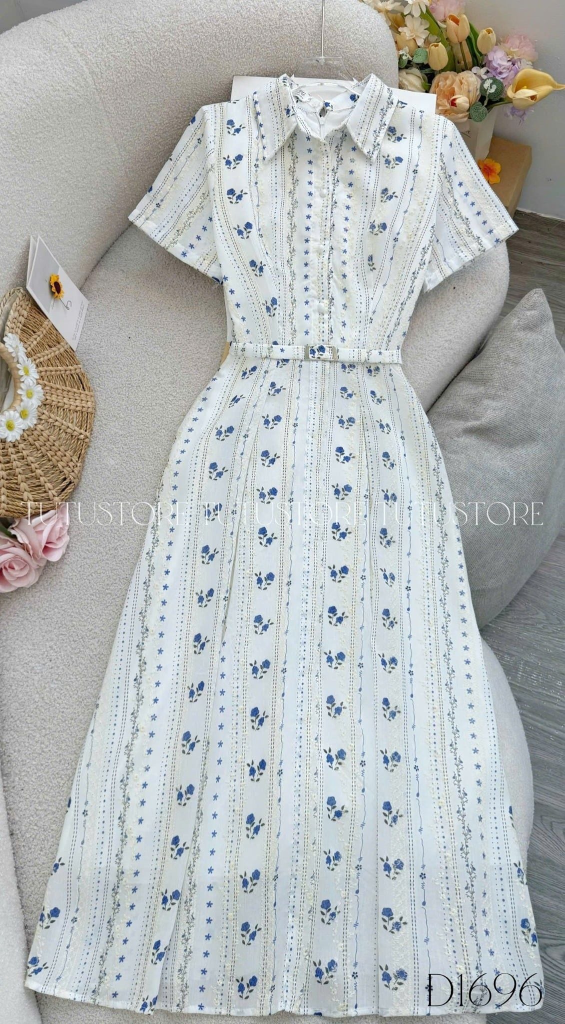 Đầm Thiết Kế Kiểu Cổ Sơ Mi Dáng Xòe Công Sở TuTu Store Mã D1696