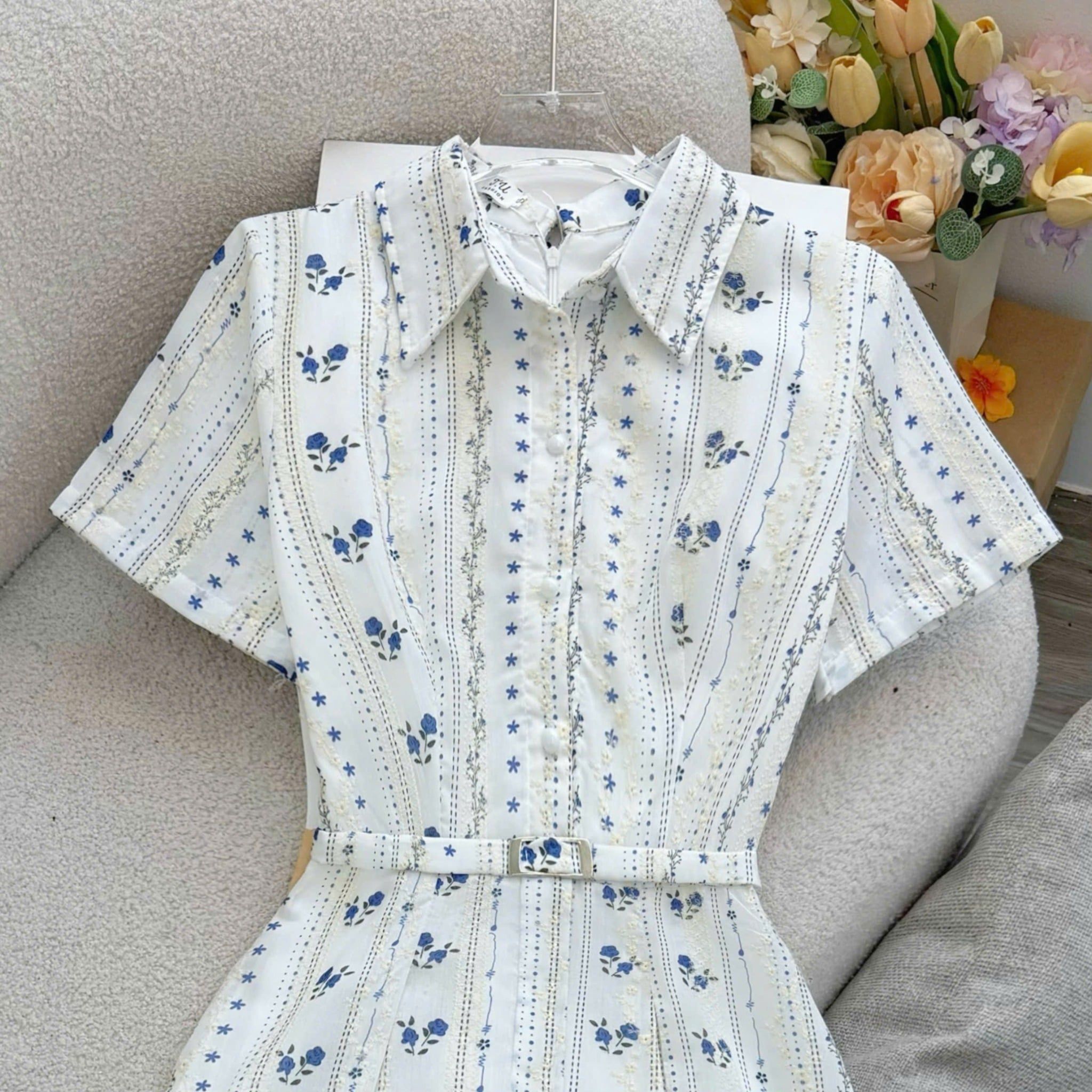 Đầm Thiết Kế Kiểu Cổ Sơ Mi Dáng Xòe Công Sở TuTu Store Mã D1696