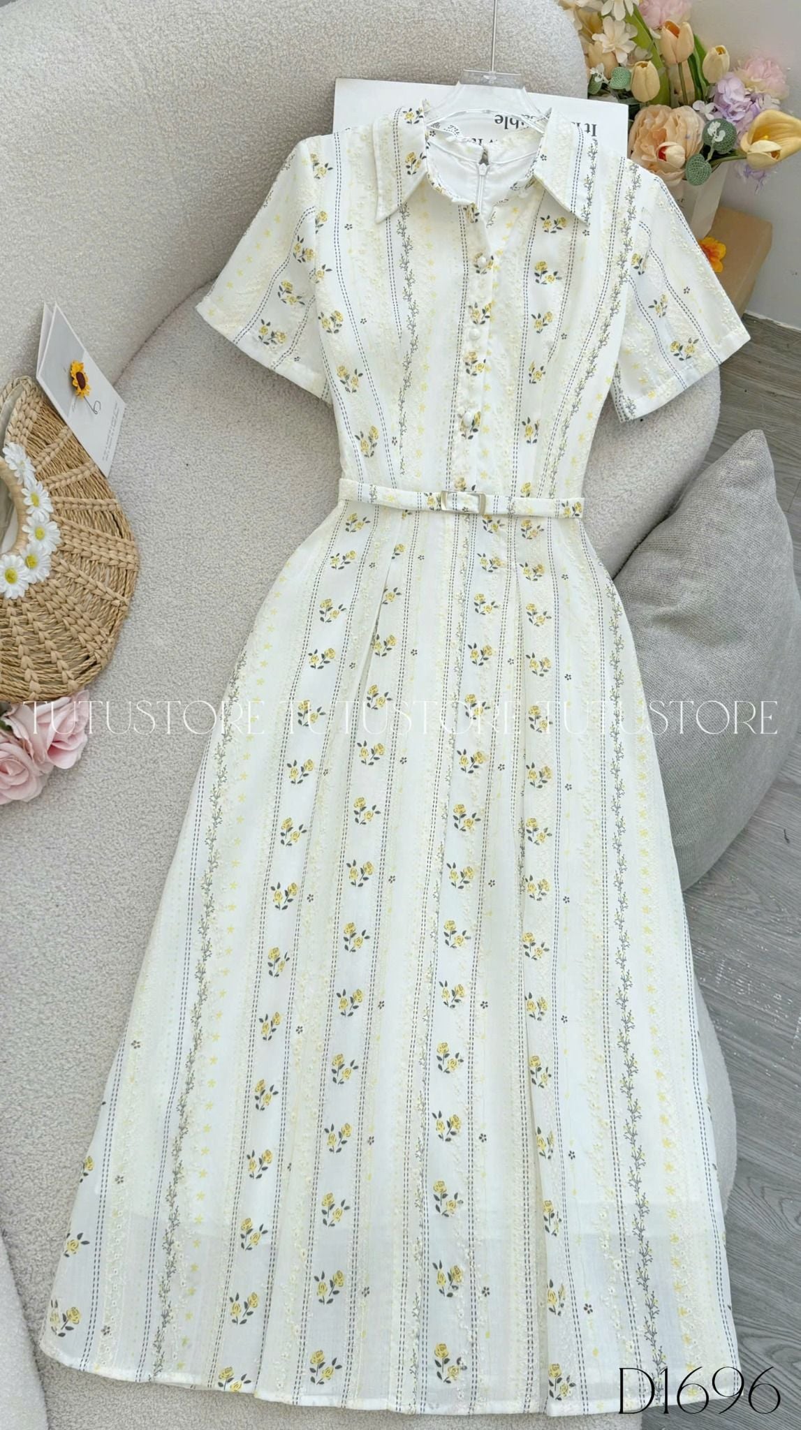 Đầm Thiết Kế Kiểu Cổ Sơ Mi Dáng Xòe Công Sở TuTu Store Mã D1696