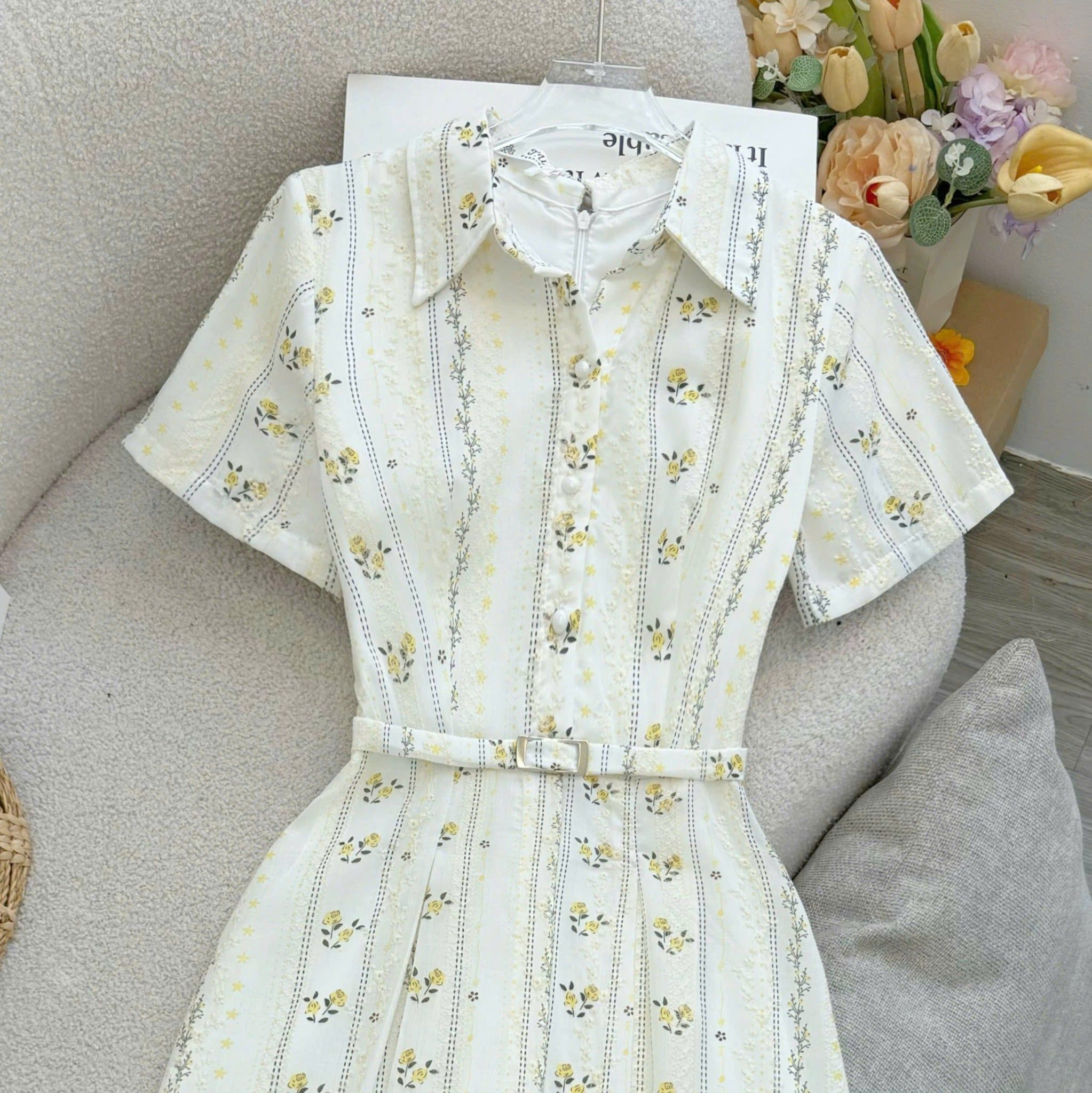 Đầm Thiết Kế Kiểu Cổ Sơ Mi Dáng Xòe Công Sở TuTu Store Mã D1696