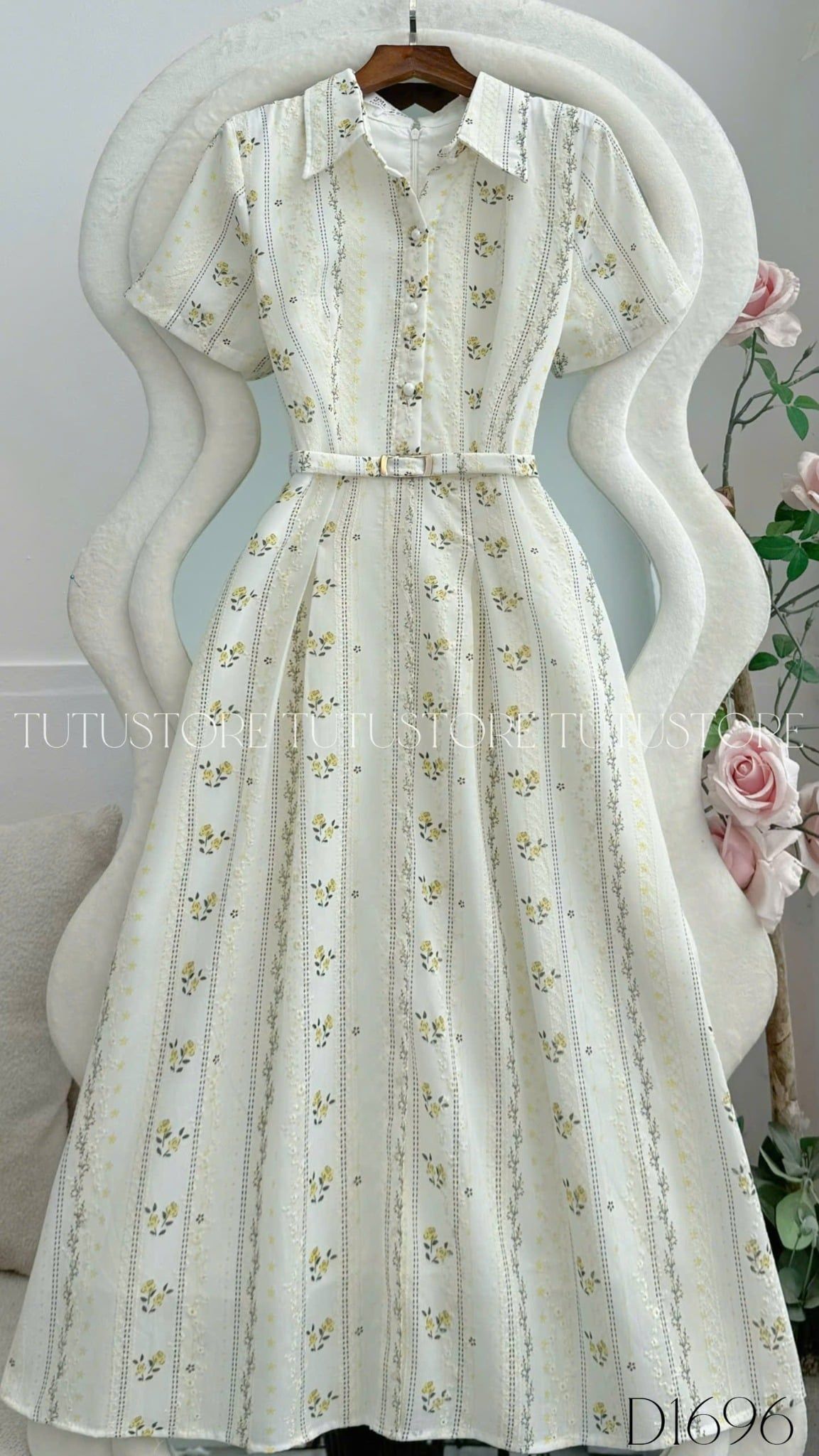 Đầm Thiết Kế Kiểu Cổ Sơ Mi Dáng Xòe Công Sở TuTu Store Mã D1696