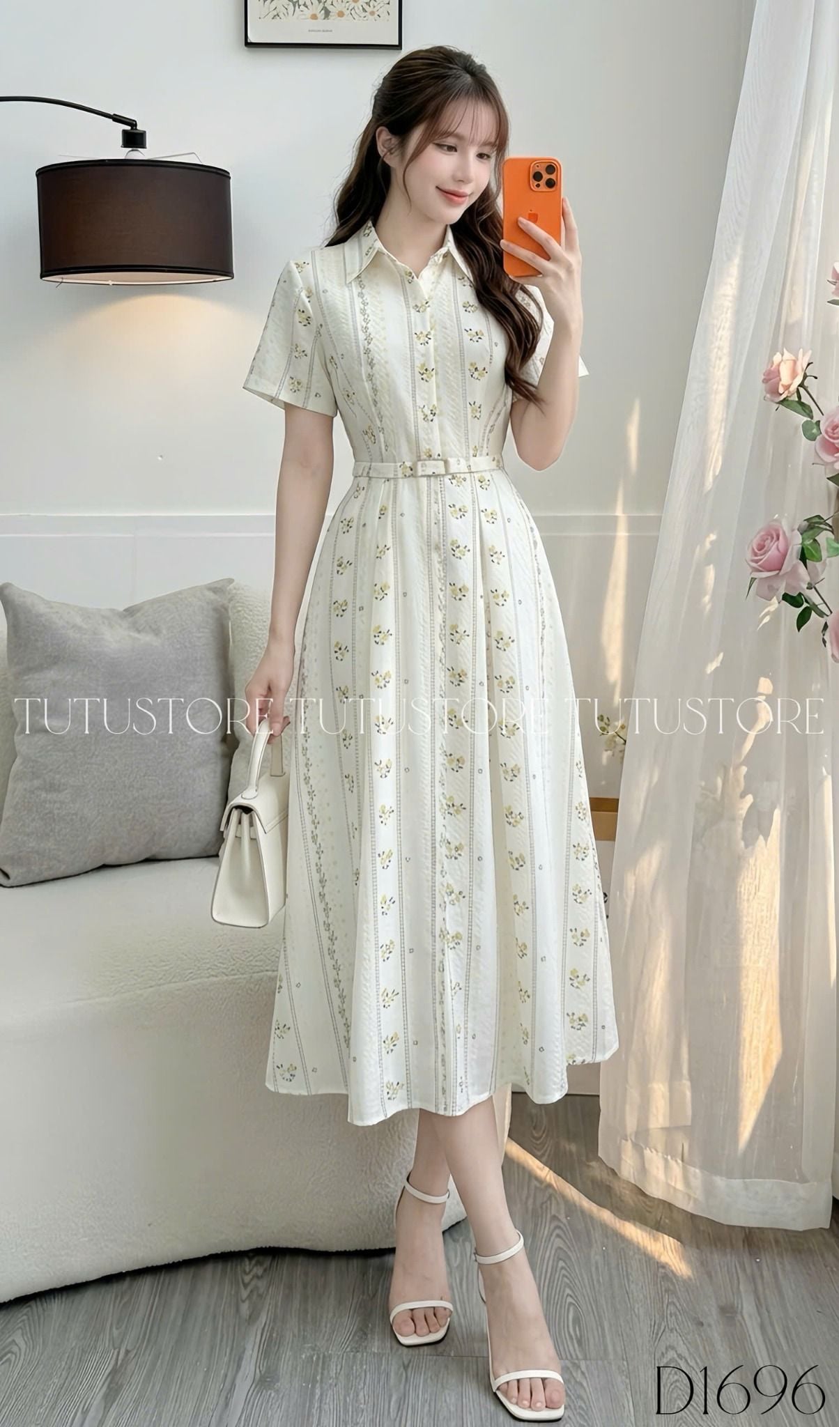 Đầm Thiết Kế Kiểu Cổ Sơ Mi Dáng Xòe Công Sở TuTu Store Mã D1696