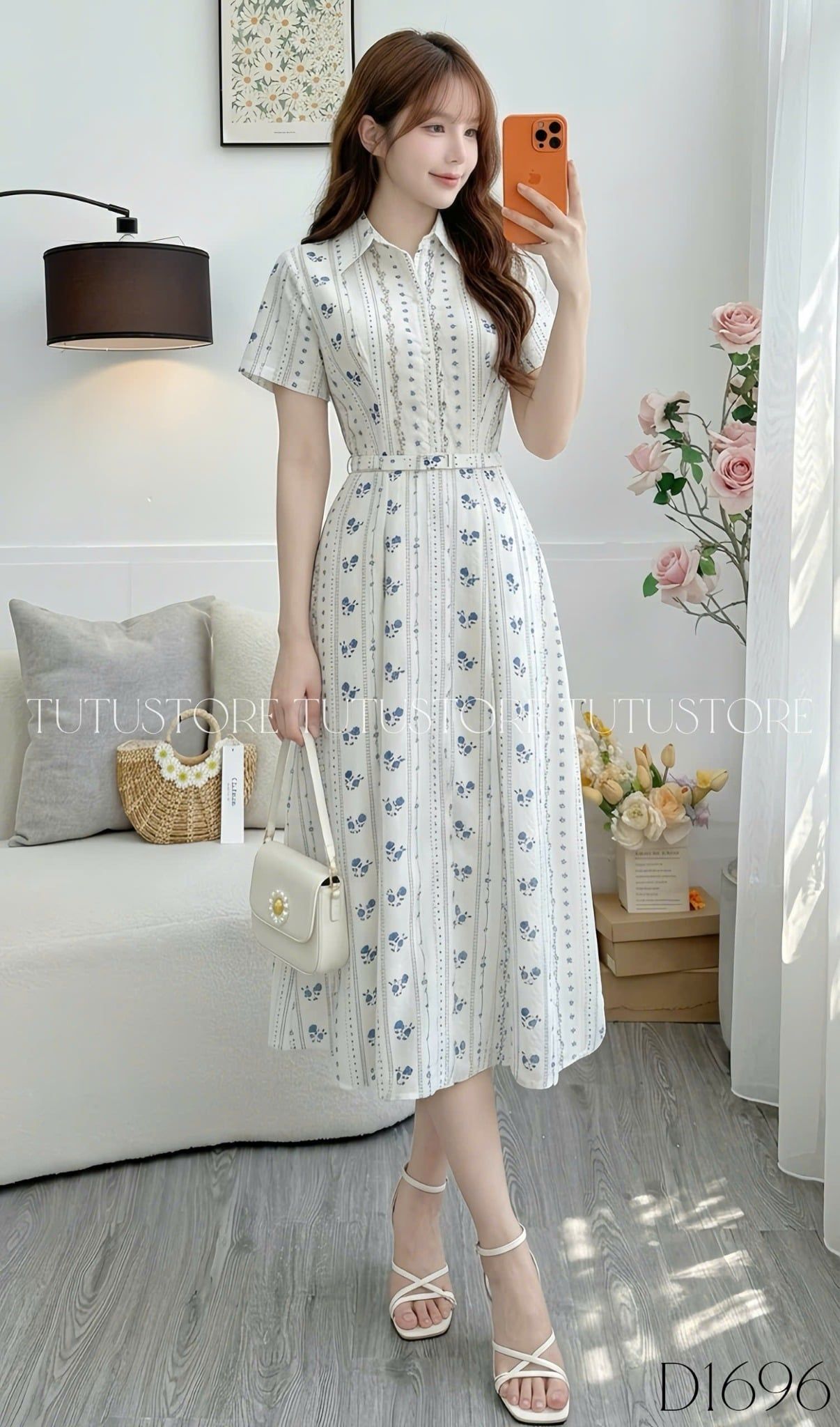 Đầm Thiết Kế Kiểu Cổ Sơ Mi Dáng Xòe Công Sở TuTu Store Mã D1696