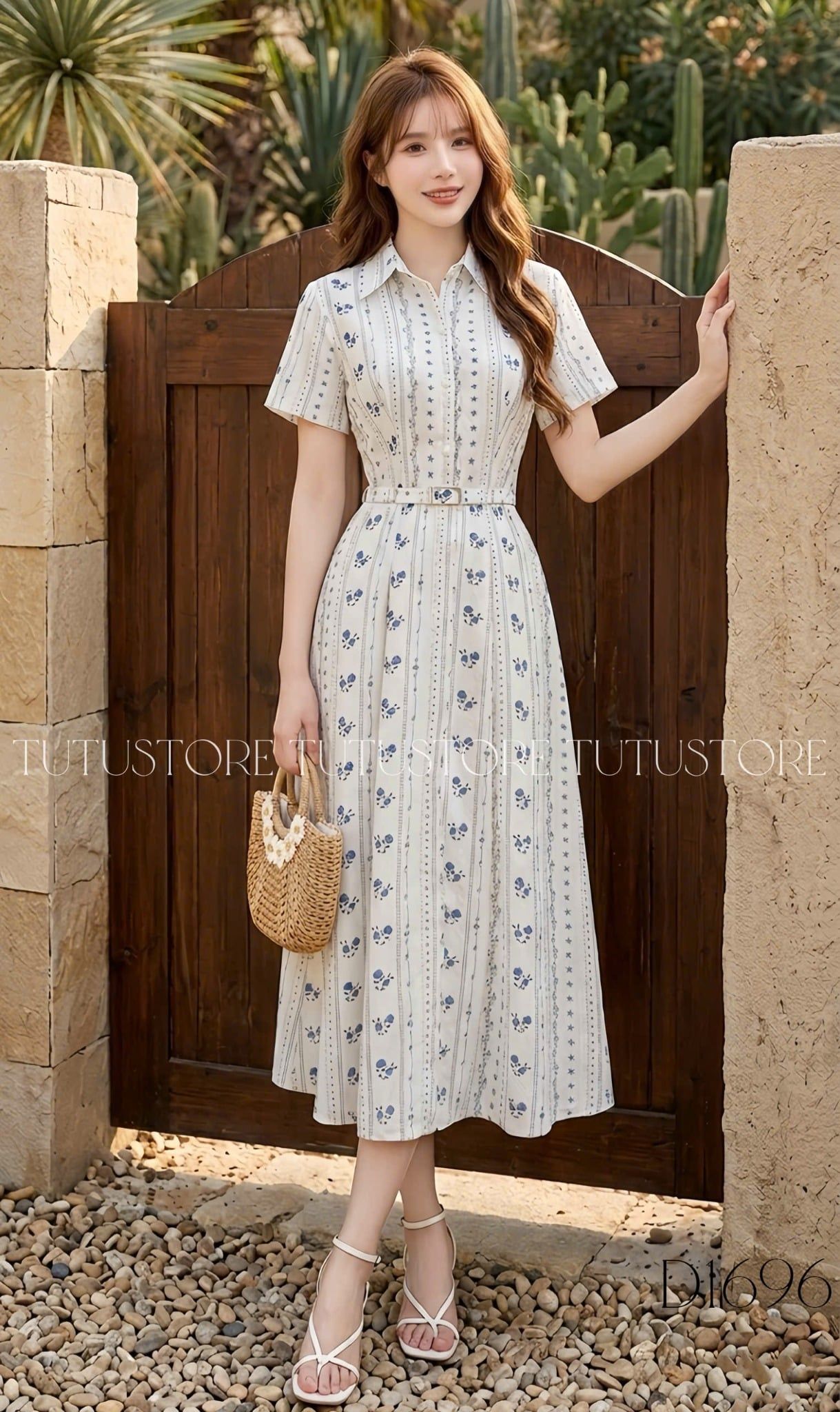 Đầm Thiết Kế Kiểu Cổ Sơ Mi Dáng Xòe Công Sở TuTu Store Mã D1696