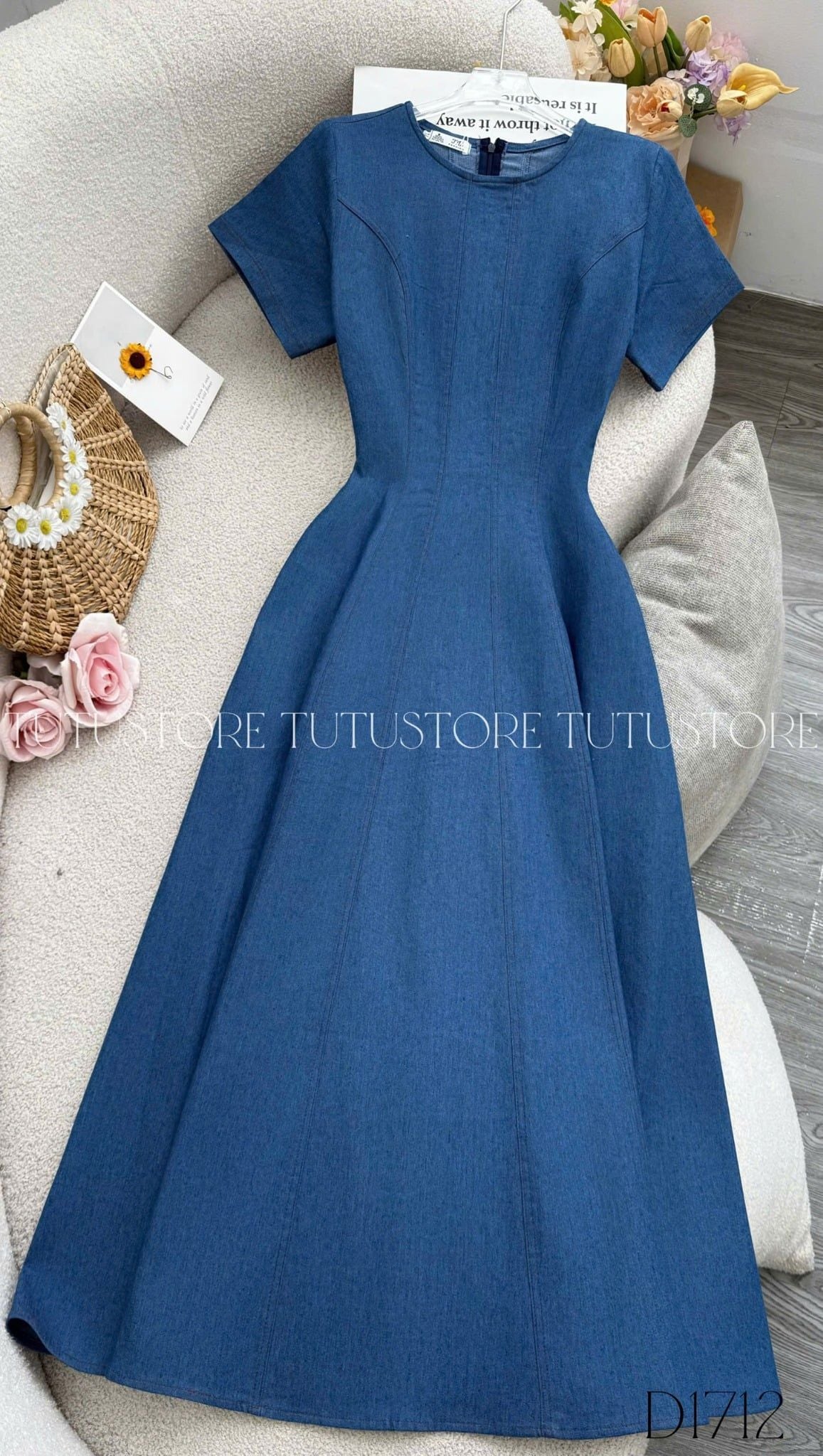 Đầm Jean Thiết Kế Cổ Tròn Dáng Xòe Đi Chơi TuTu Store Mã D1712